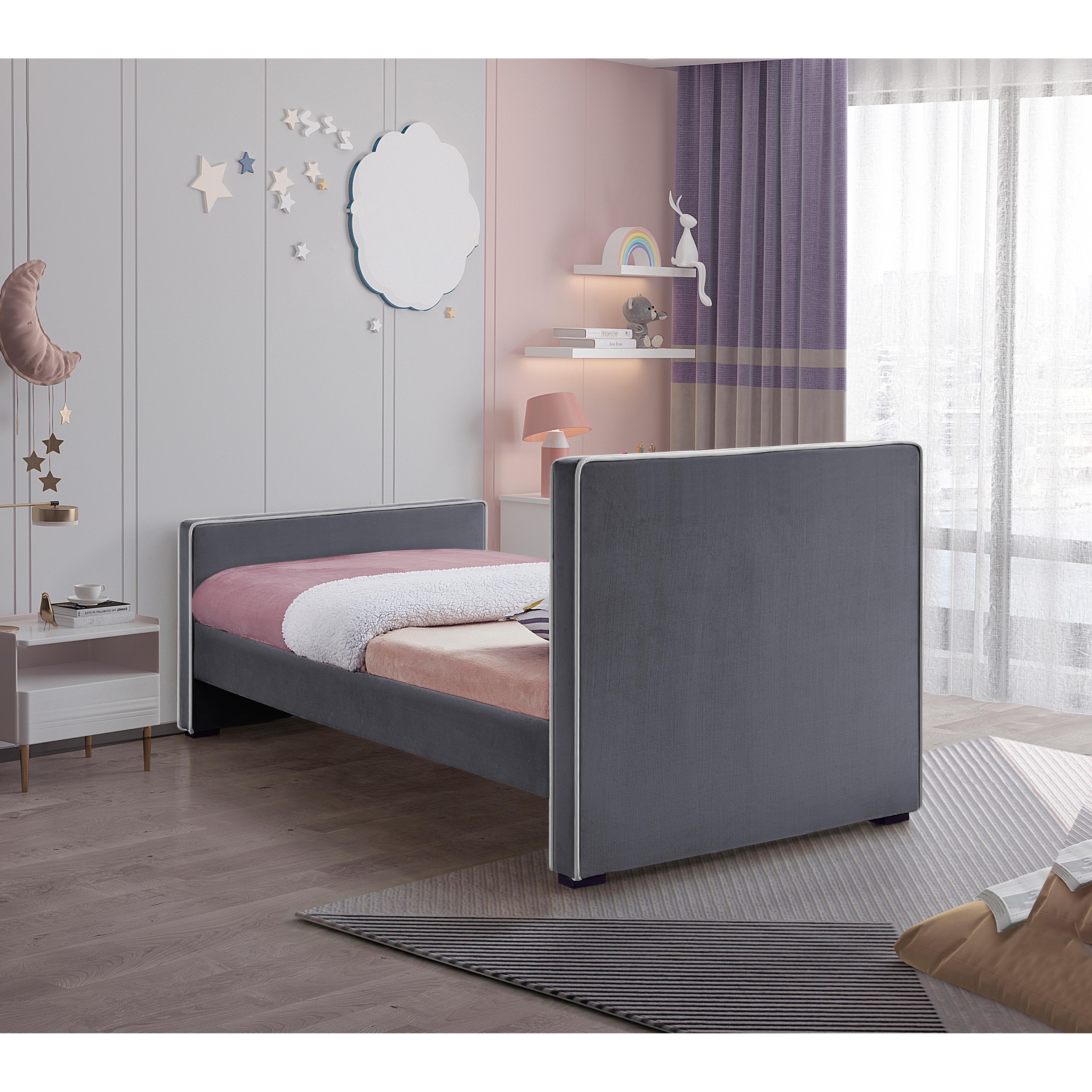 Meridian Dillard Grey Velvet Twin Bed