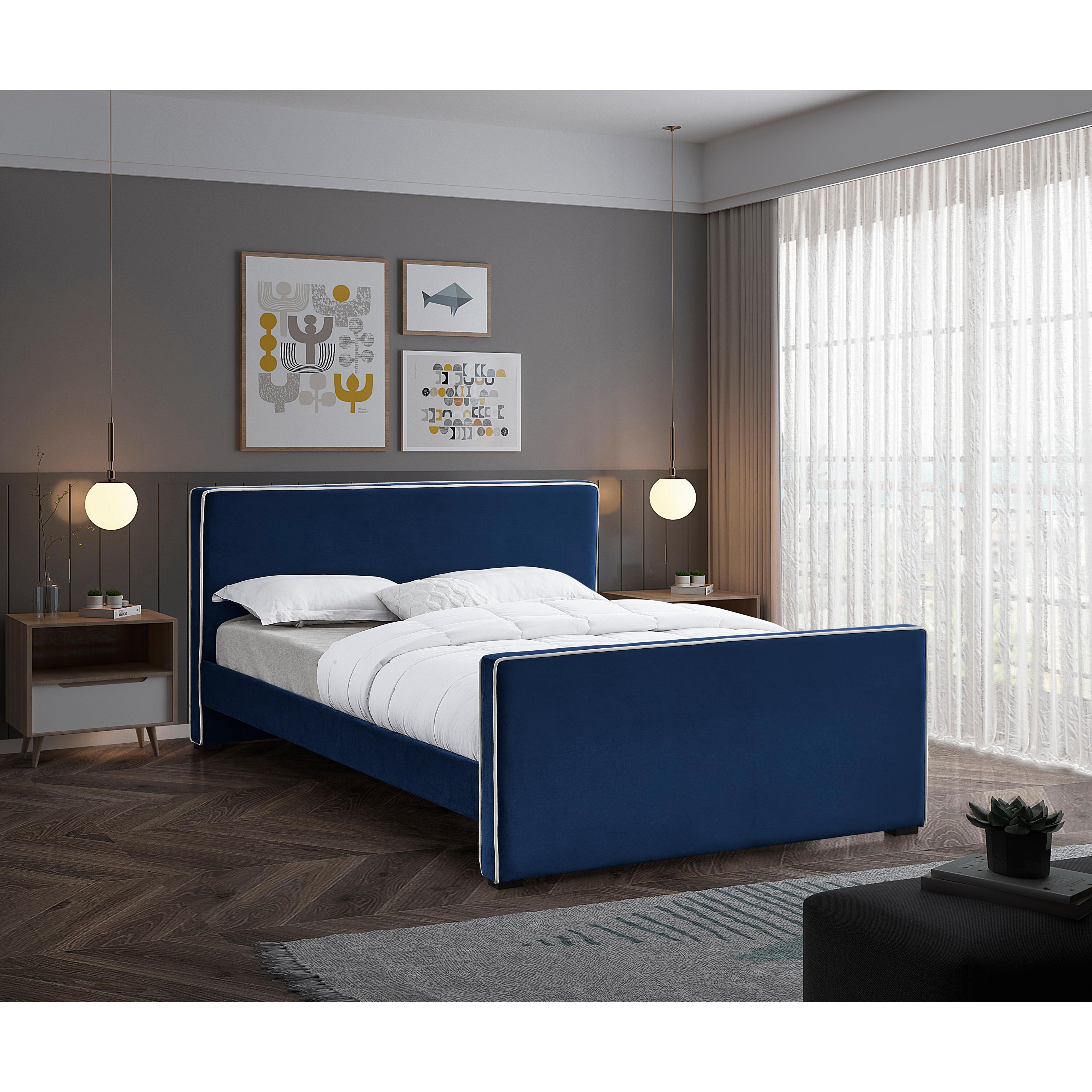 Meridian Dillard Navy Velvet King Bed