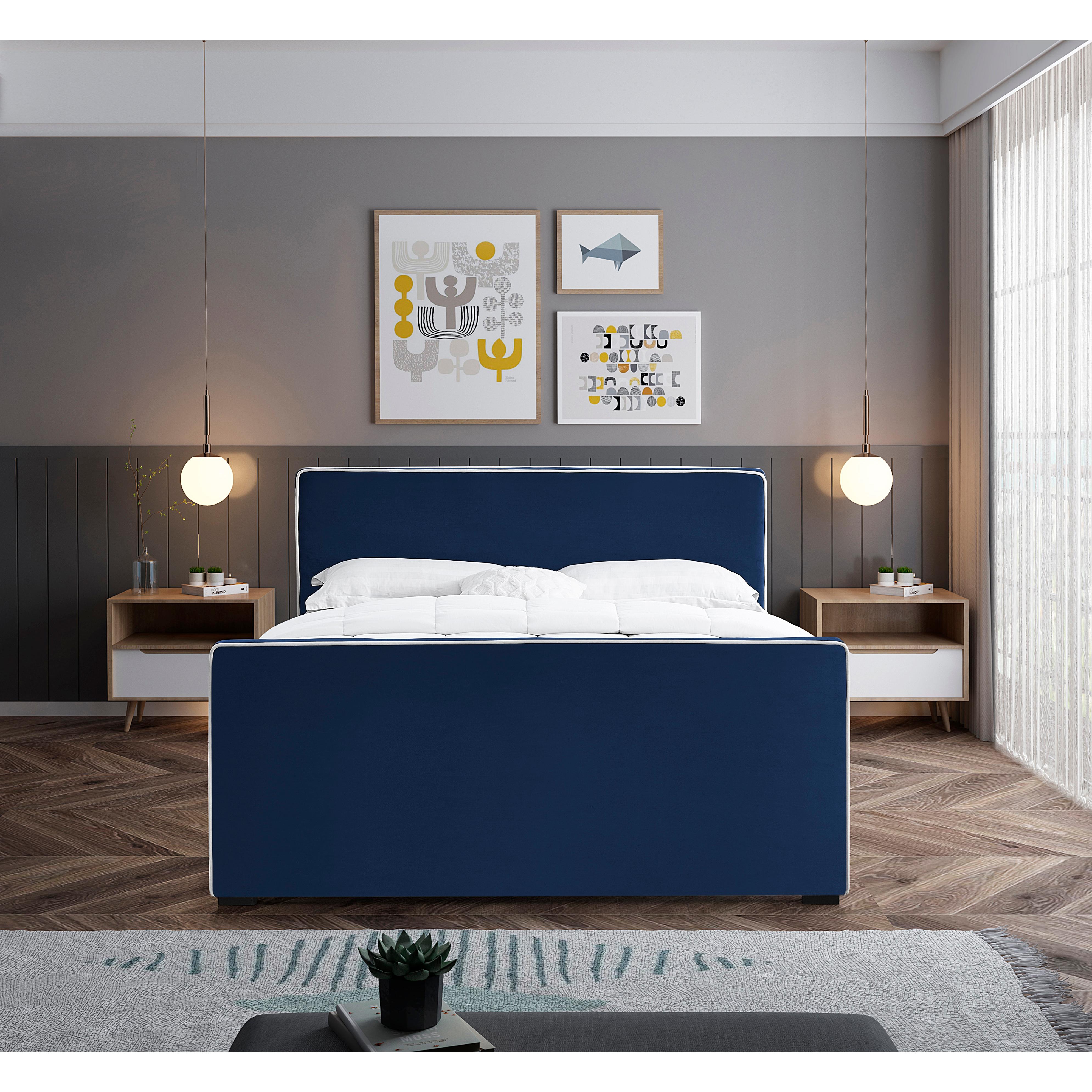 Meridian Dillard Navy Velvet King Bed