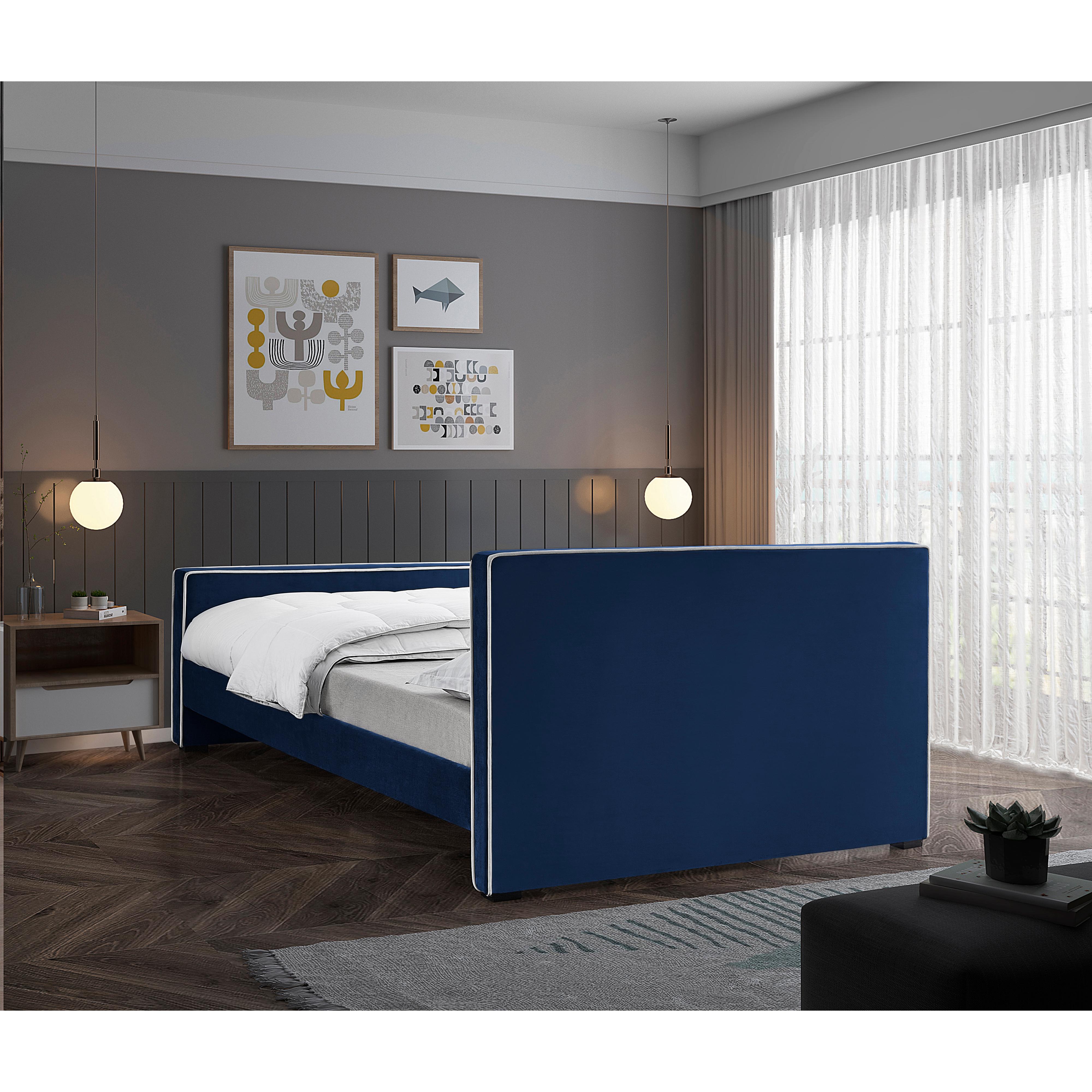 Meridian Dillard Navy Velvet Queen Bed
