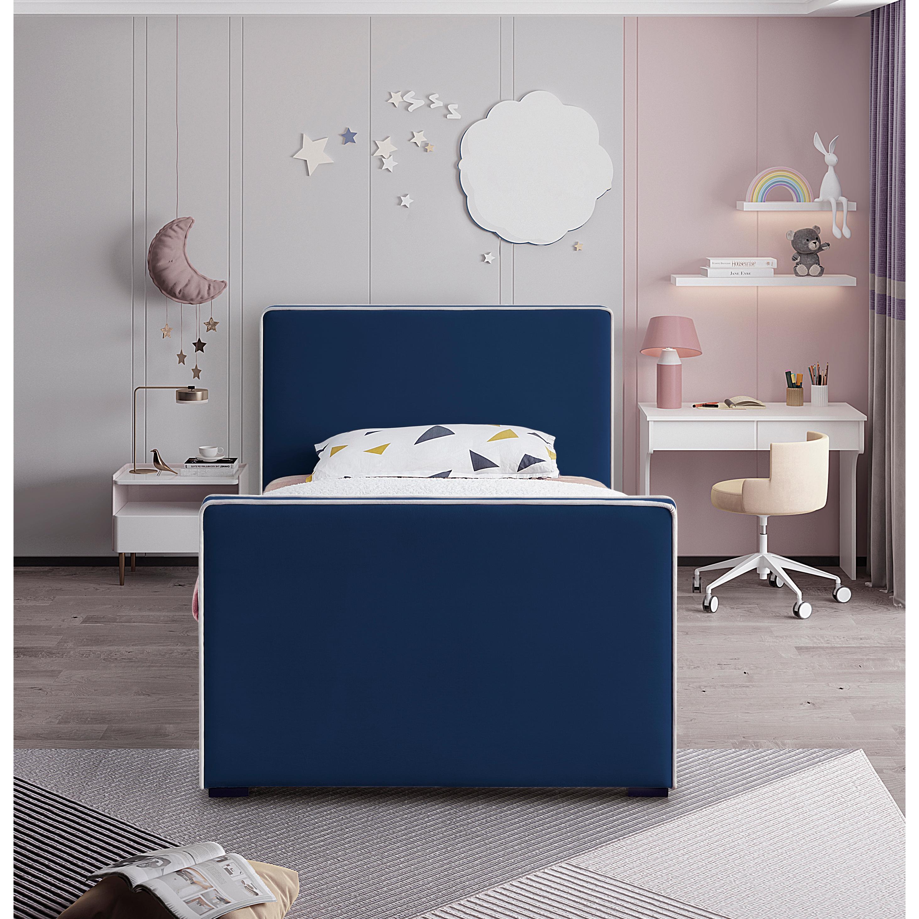 Meridian Dillard Navy Velvet Twin Bed