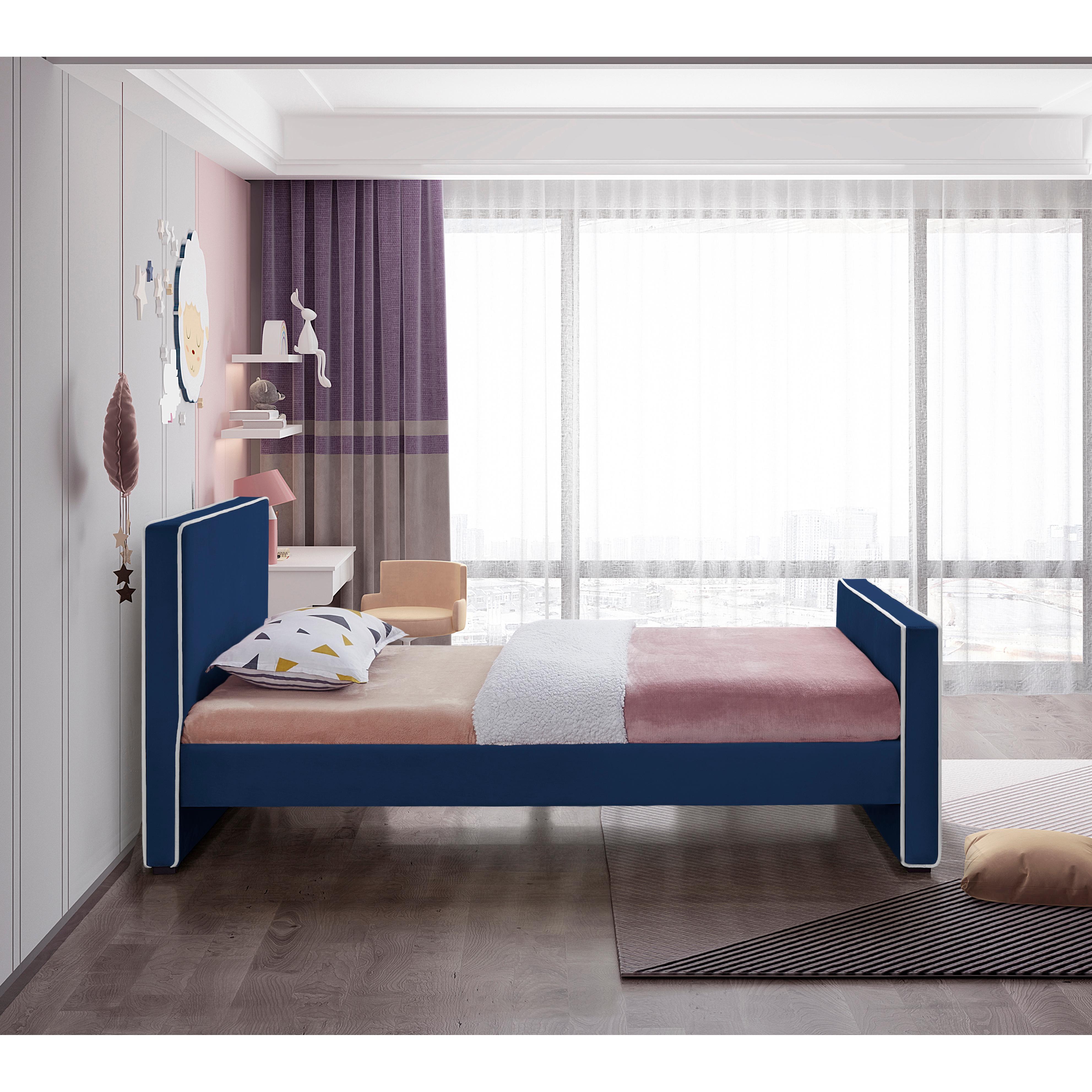 Meridian Dillard Navy Velvet Twin Bed