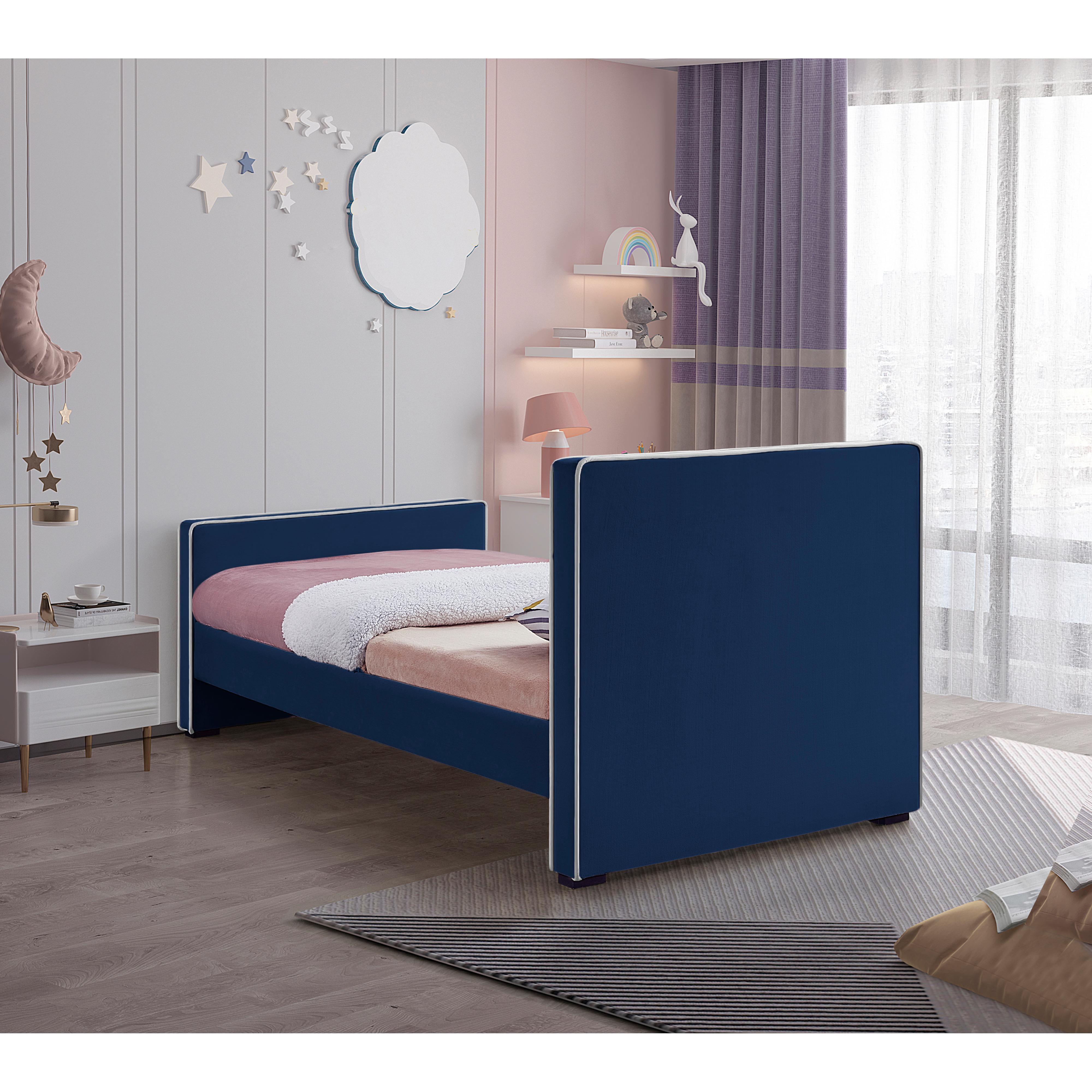 Meridian Dillard Navy Velvet Twin Bed