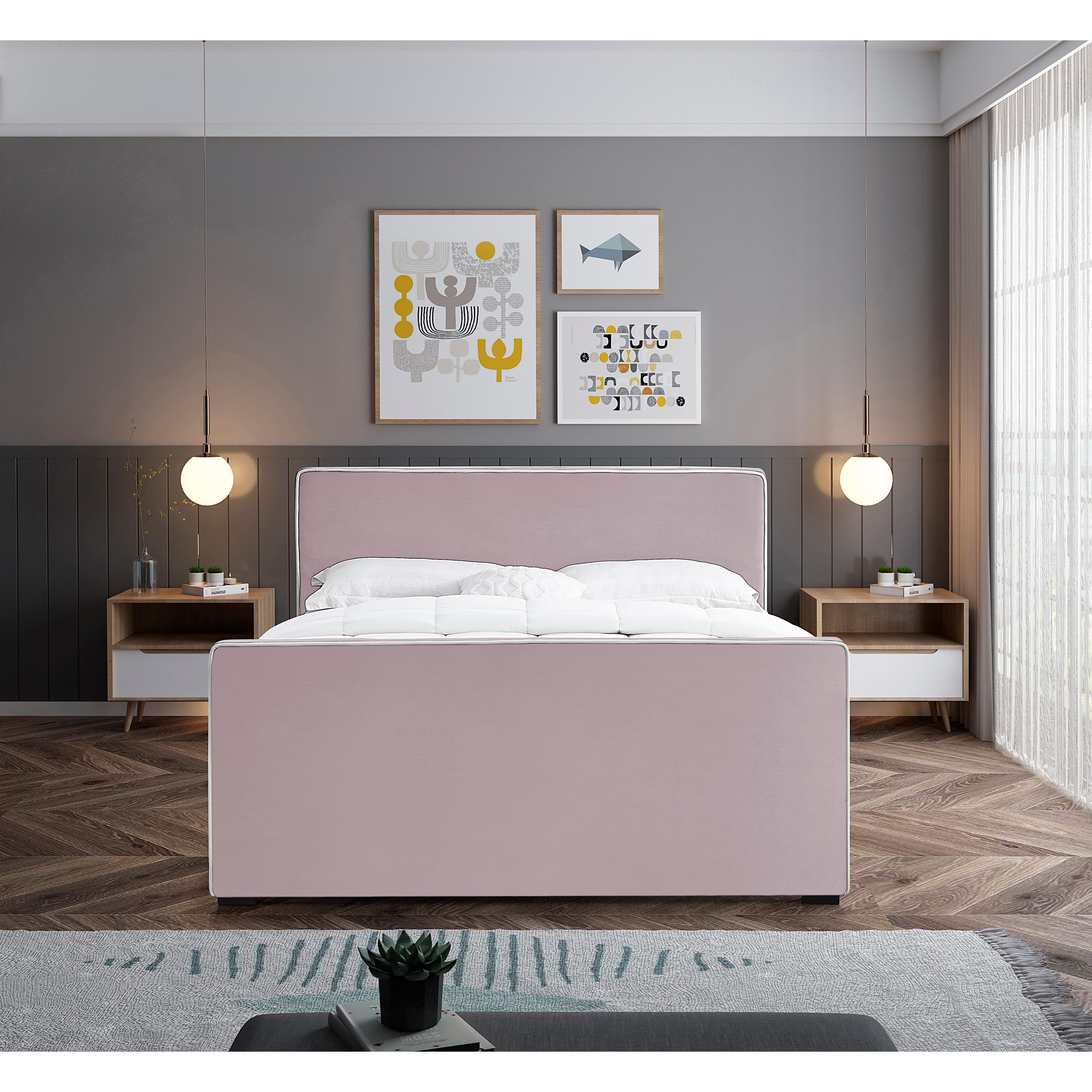 Meridian Dillard Pink Velvet King Bed