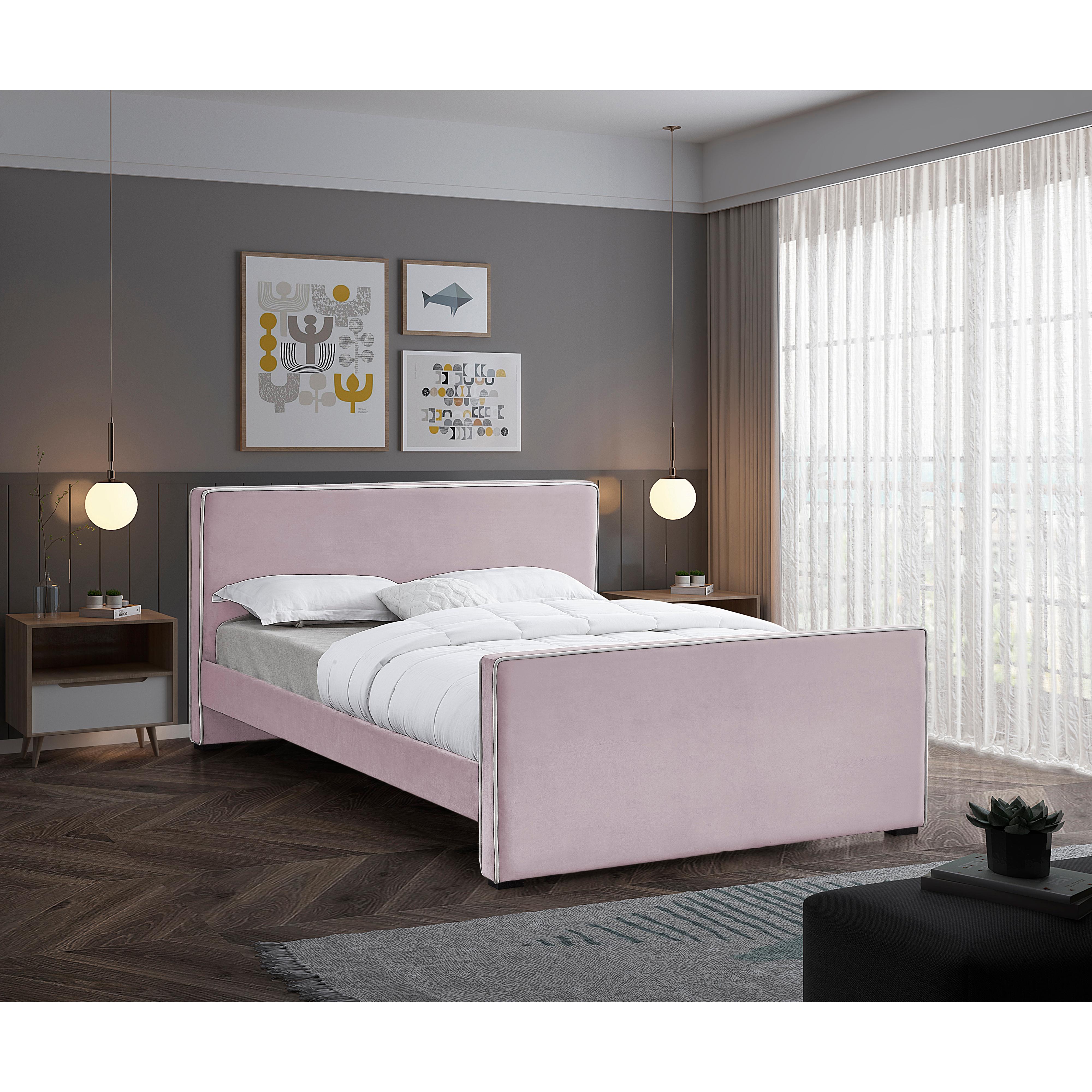 Meridian Dillard Pink Velvet Queen Bed