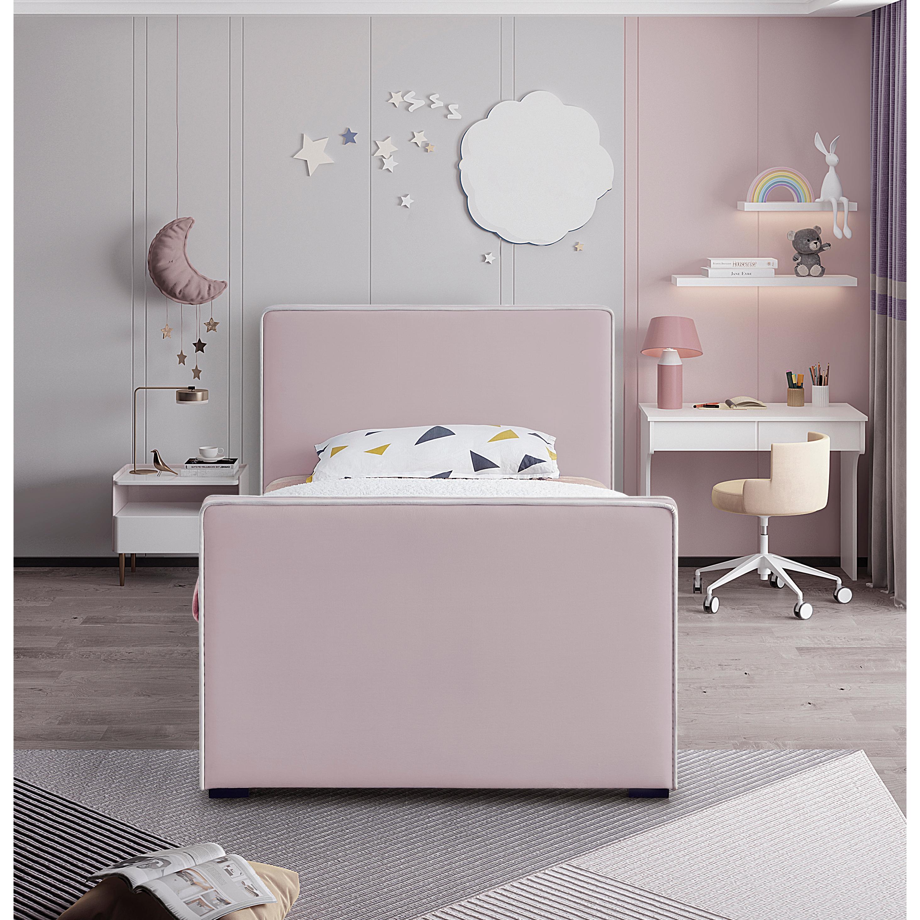 Meridian Dillard Pink Velvet Twin Bed