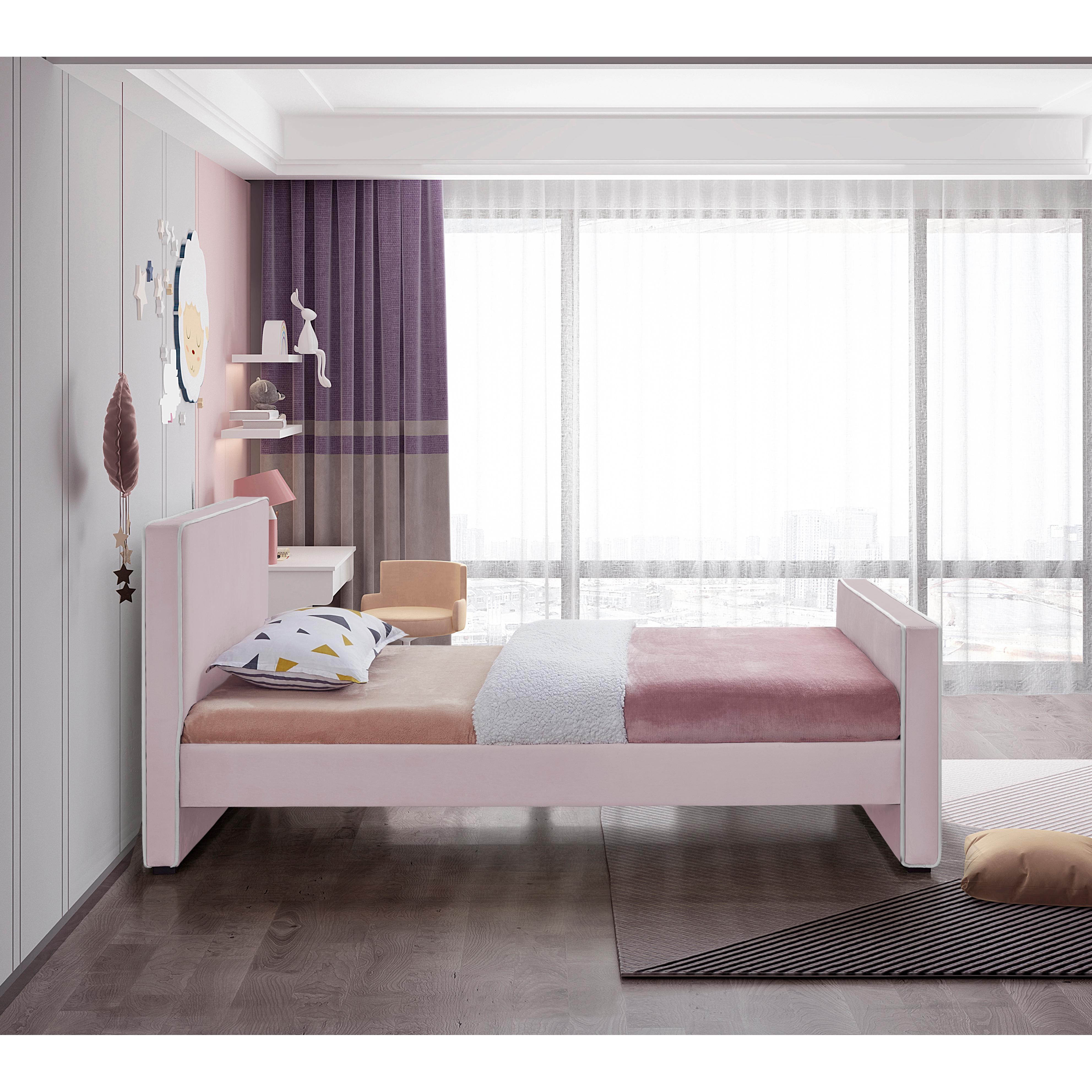 Meridian Dillard Pink Velvet Twin Bed