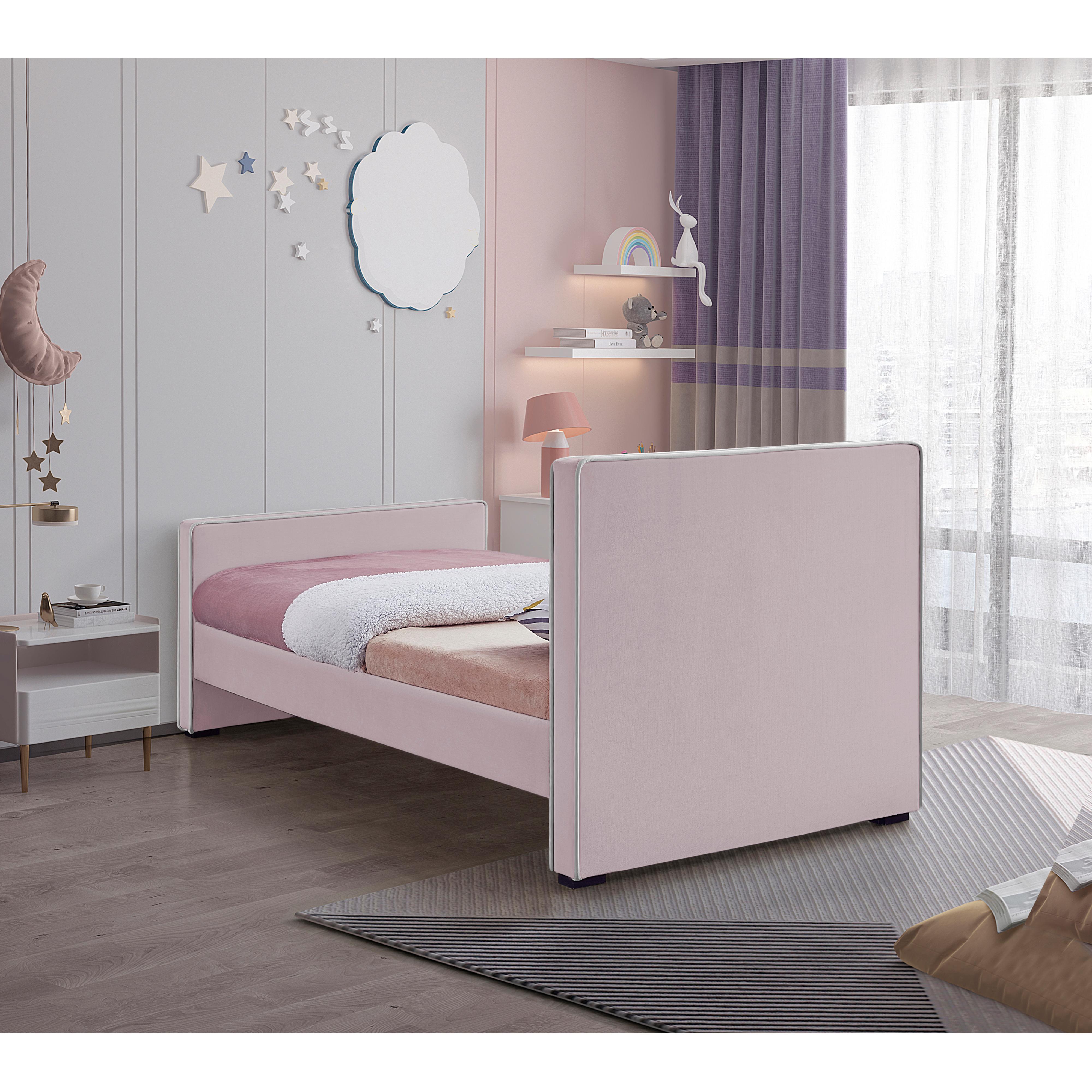 Meridian Dillard Pink Velvet Twin Bed
