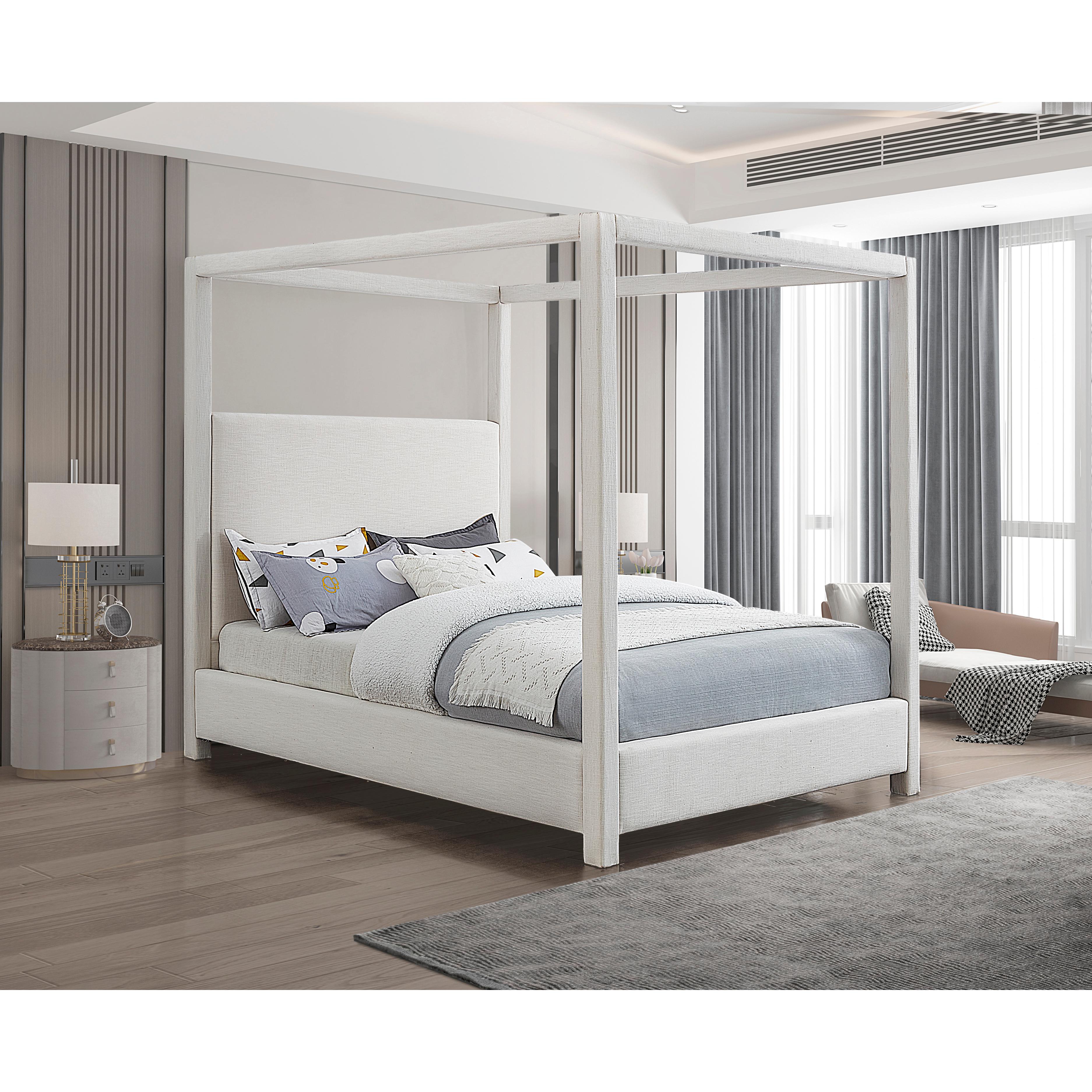 Meridian Emerson Cream Linen Textured Fabric Queen Bed (3 Boxes)