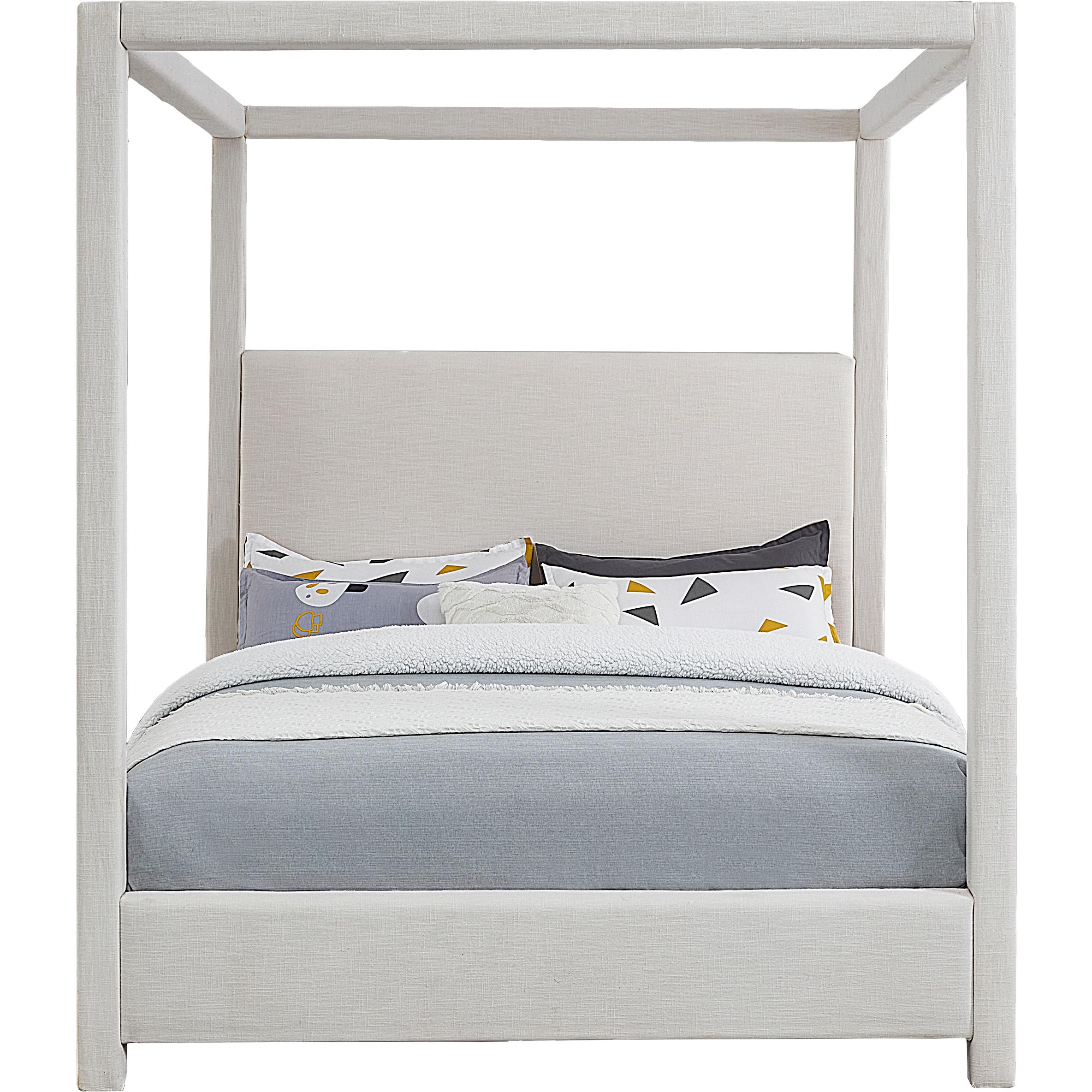 Meridian Emerson Cream Linen Textured Fabric Queen Bed (3 Boxes)
