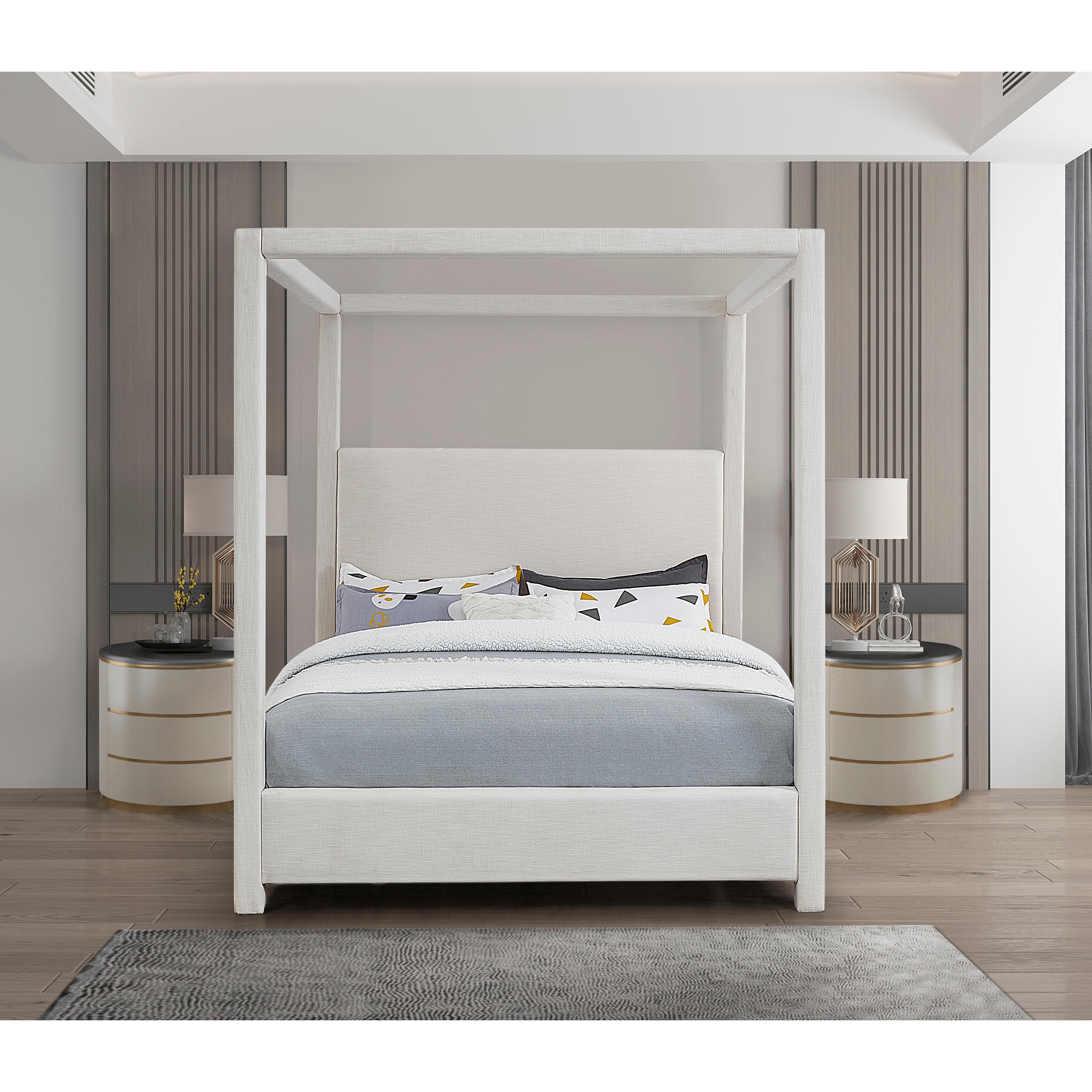 Meridian Emerson Cream Linen Textured Fabric Queen Bed (3 Boxes)