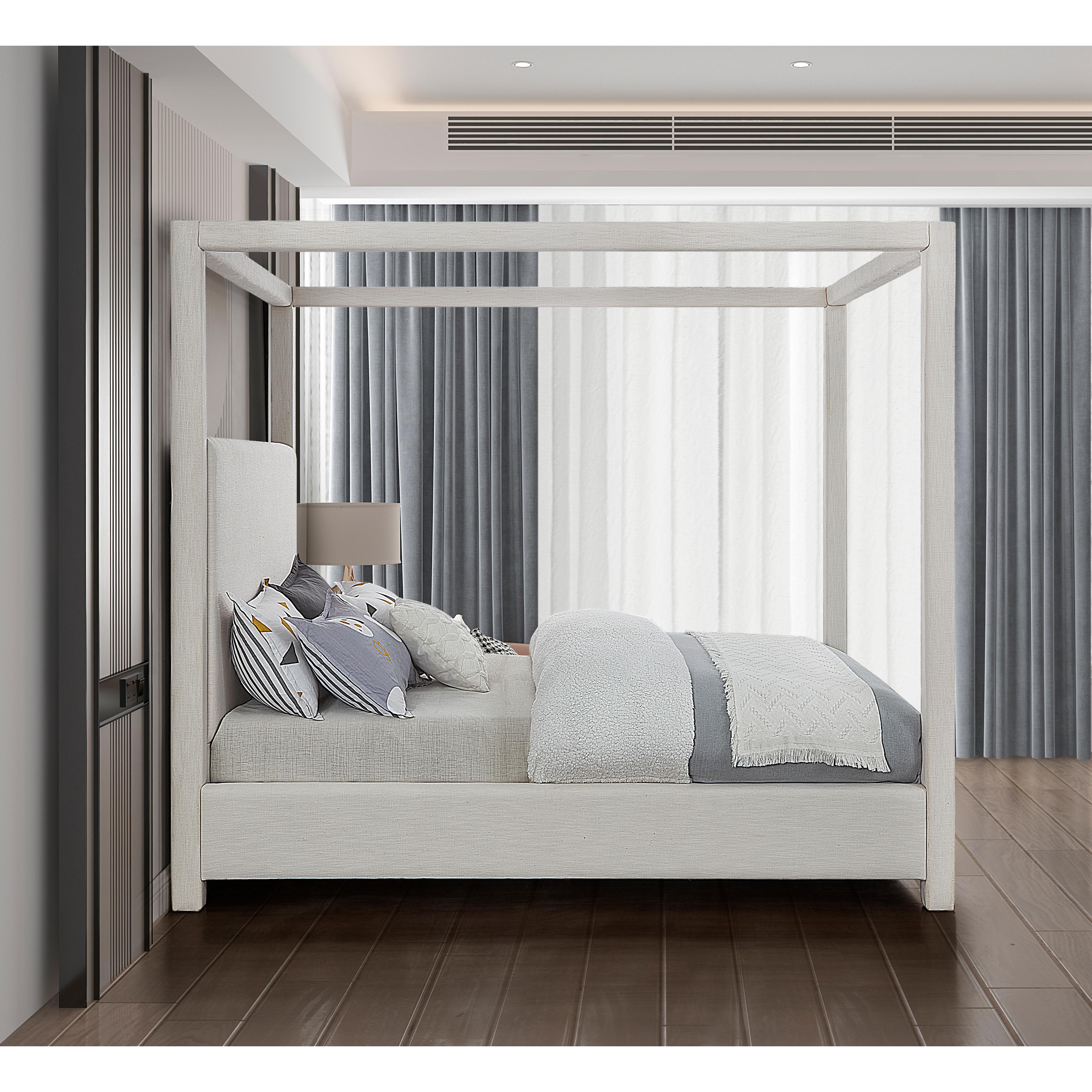 Meridian Emerson Cream Linen Textured Fabric Queen Bed (3 Boxes)