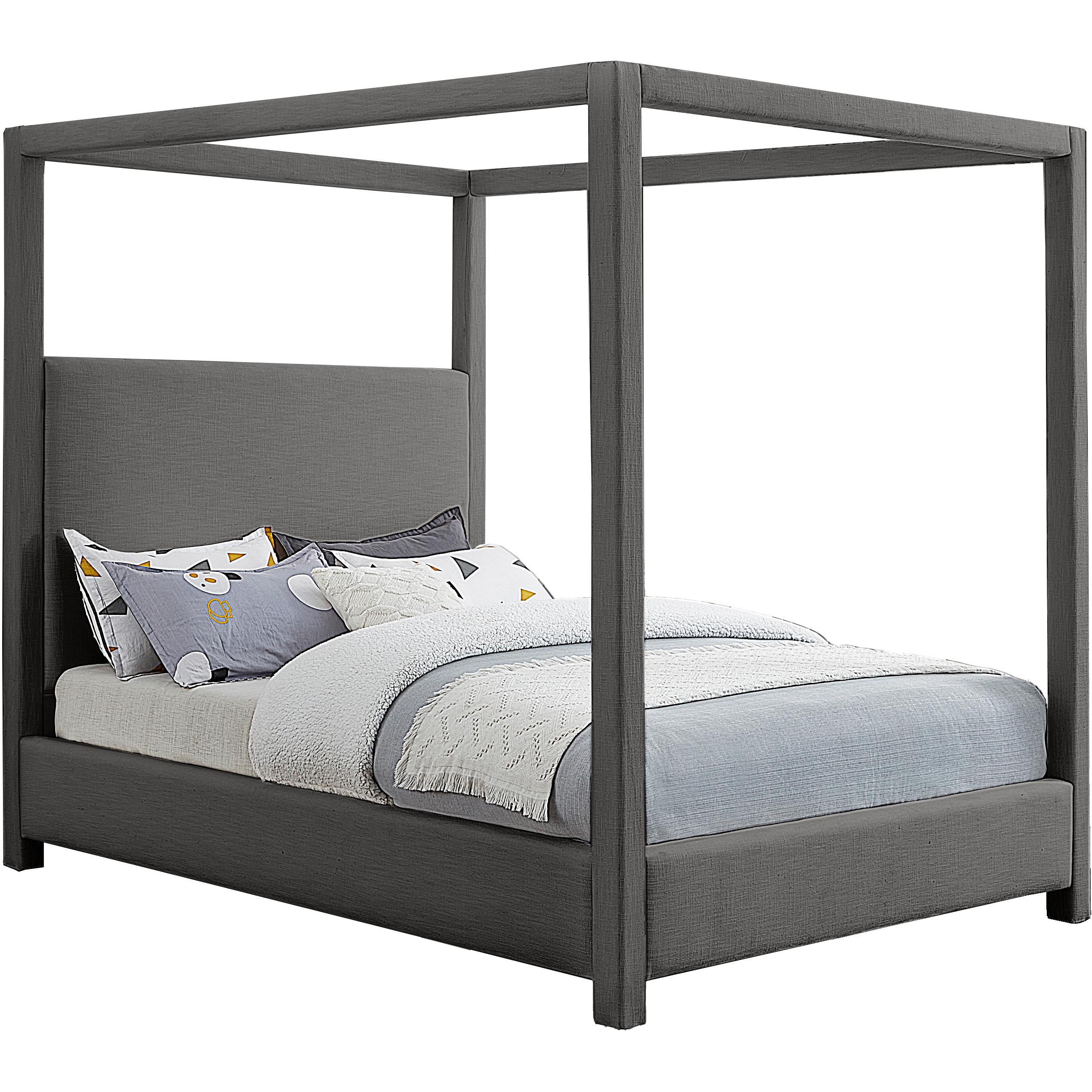 Meridian Emerson Grey Linen Textured Fabric King Bed (3 Boxes)