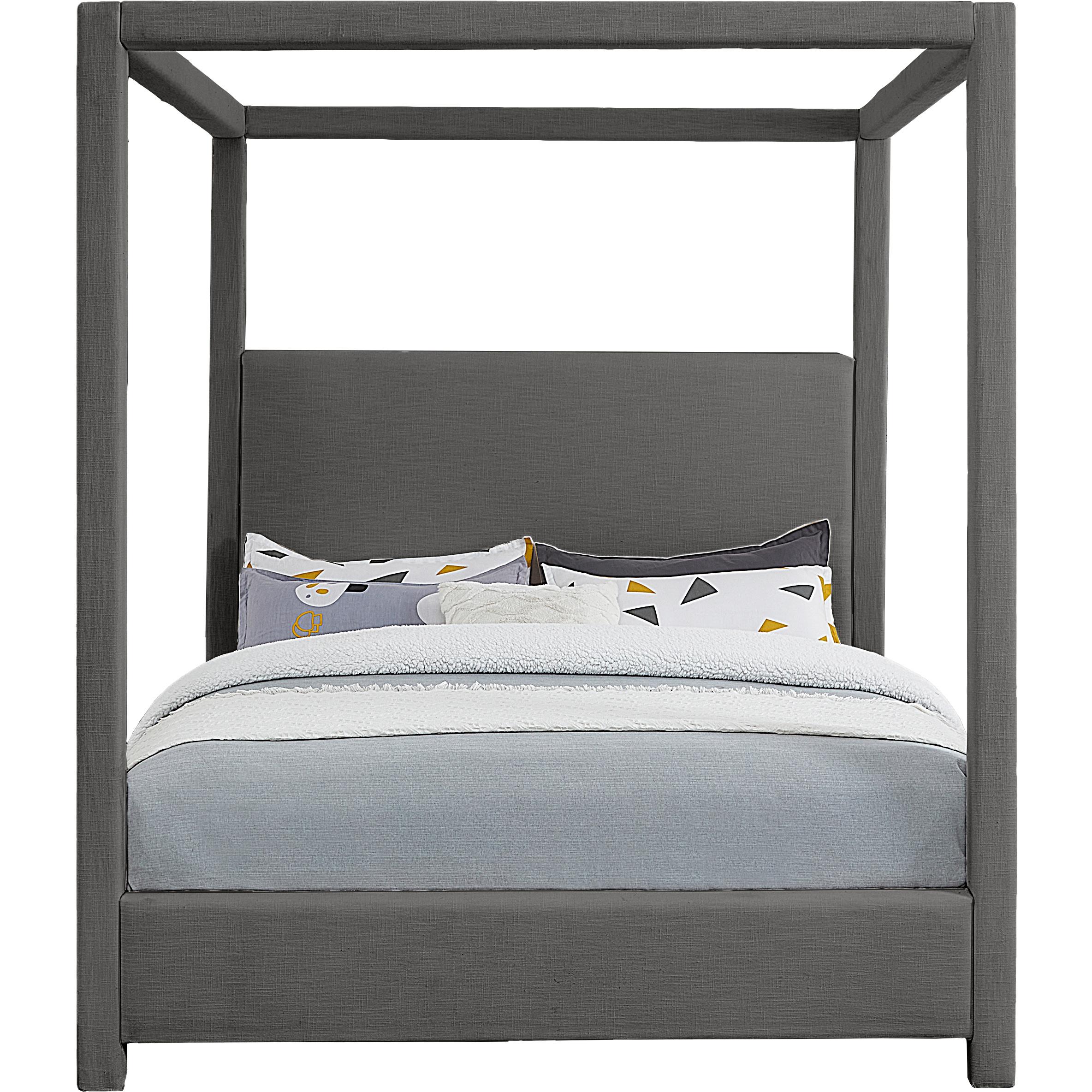 Meridian Emerson Grey Linen Textured Fabric King Bed (3 Boxes)