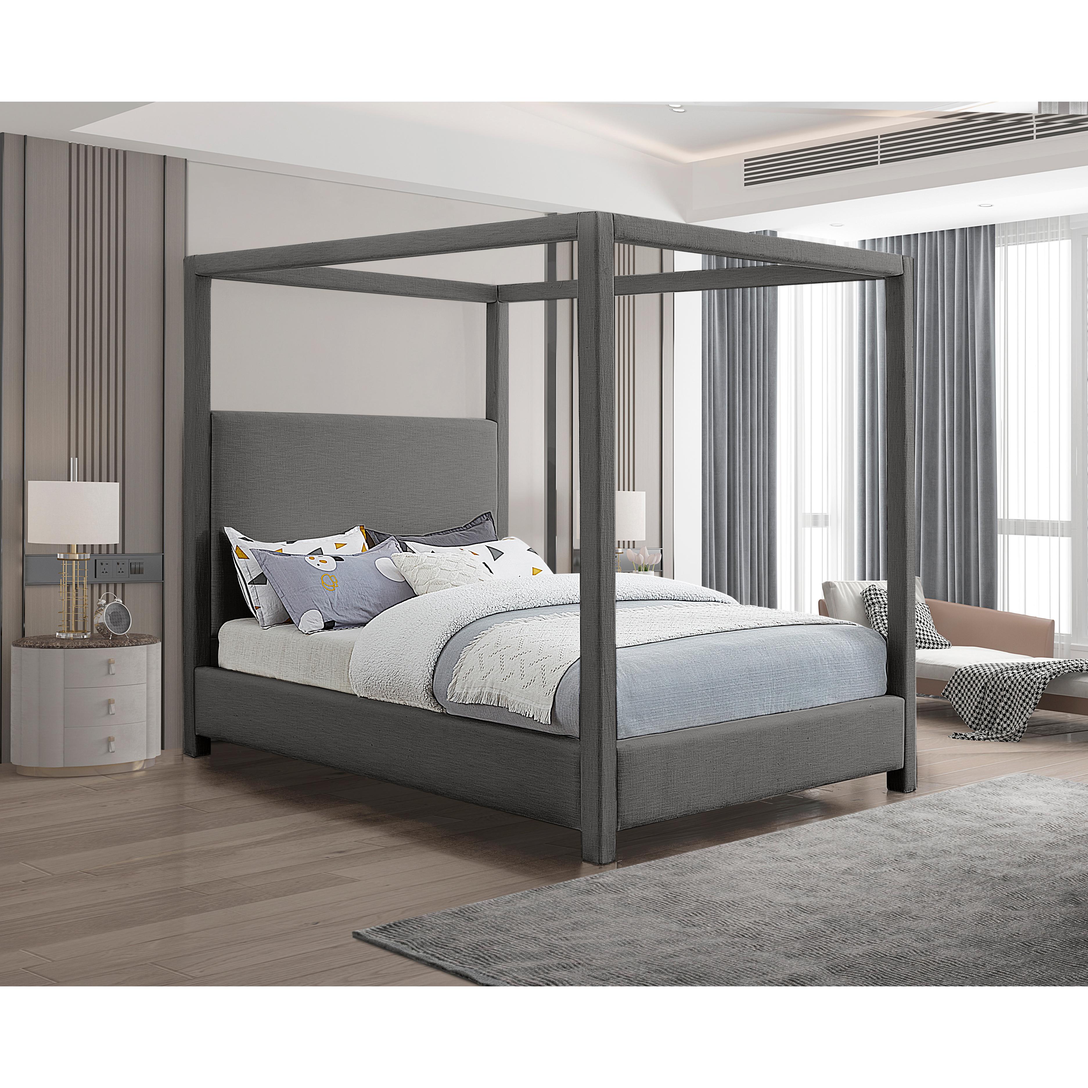 Meridian Emerson Grey Linen Textured Fabric Queen Bed (3 Boxes)