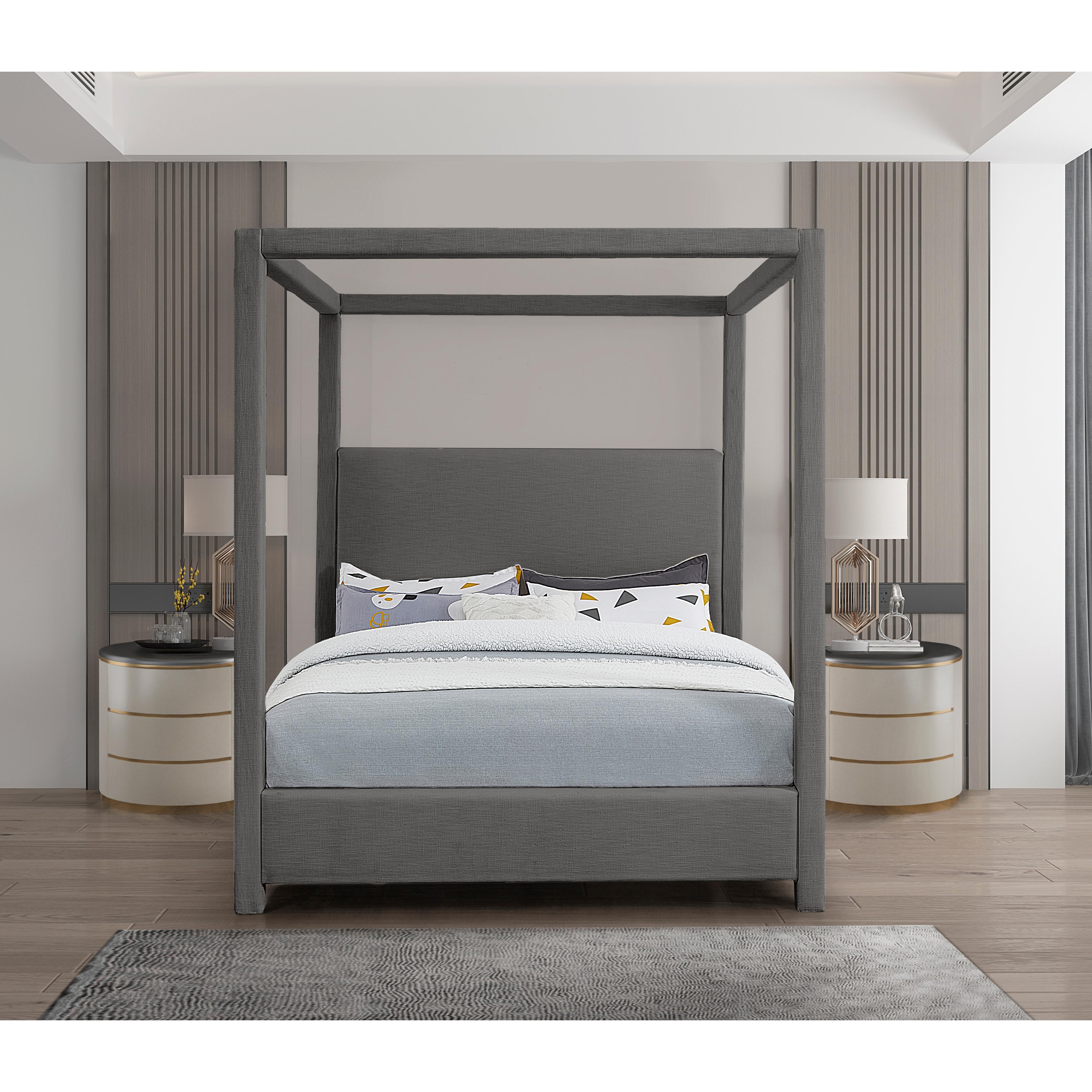 Meridian Emerson Grey Linen Textured Fabric Queen Bed (3 Boxes)