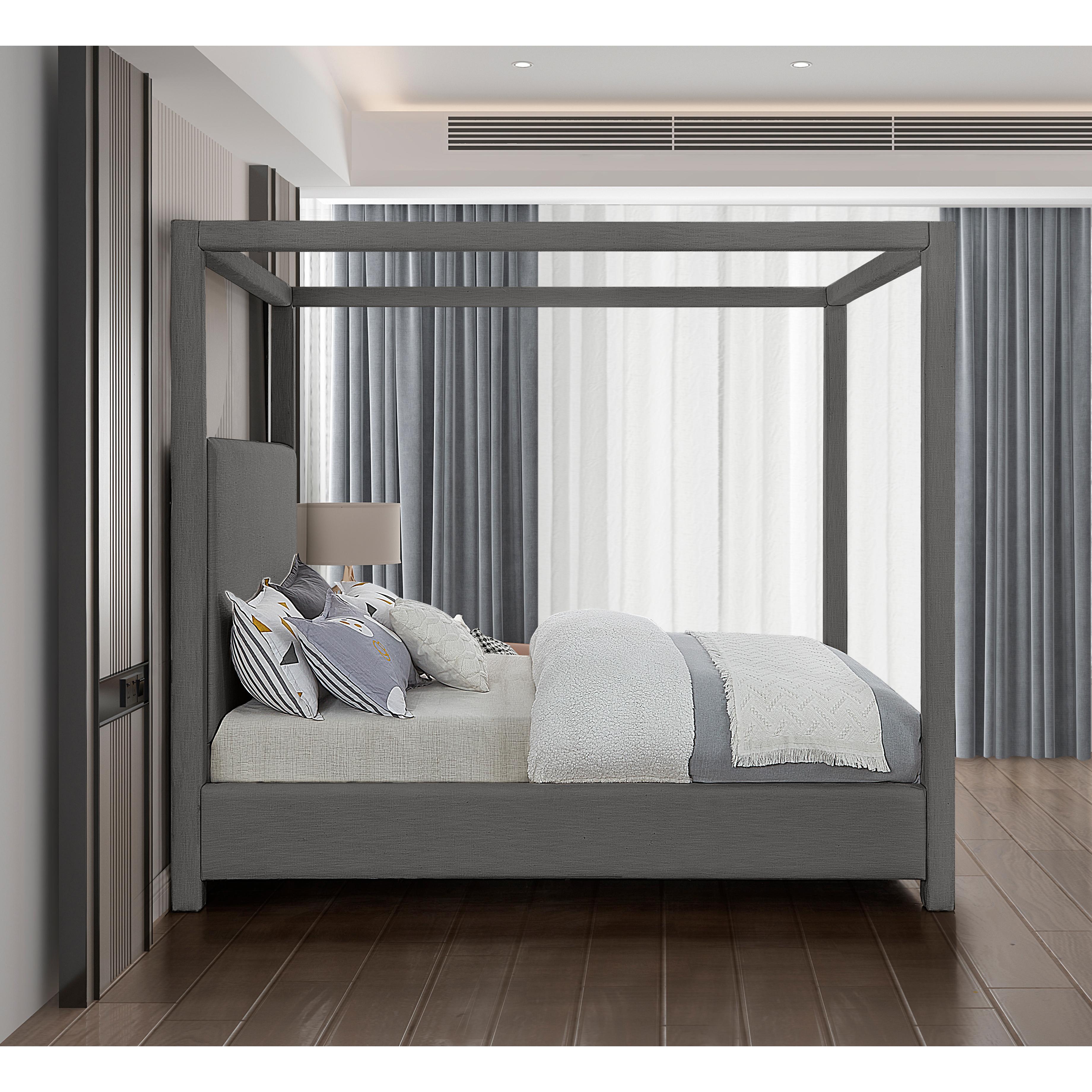 Meridian Emerson Grey Linen Textured Fabric Queen Bed (3 Boxes)