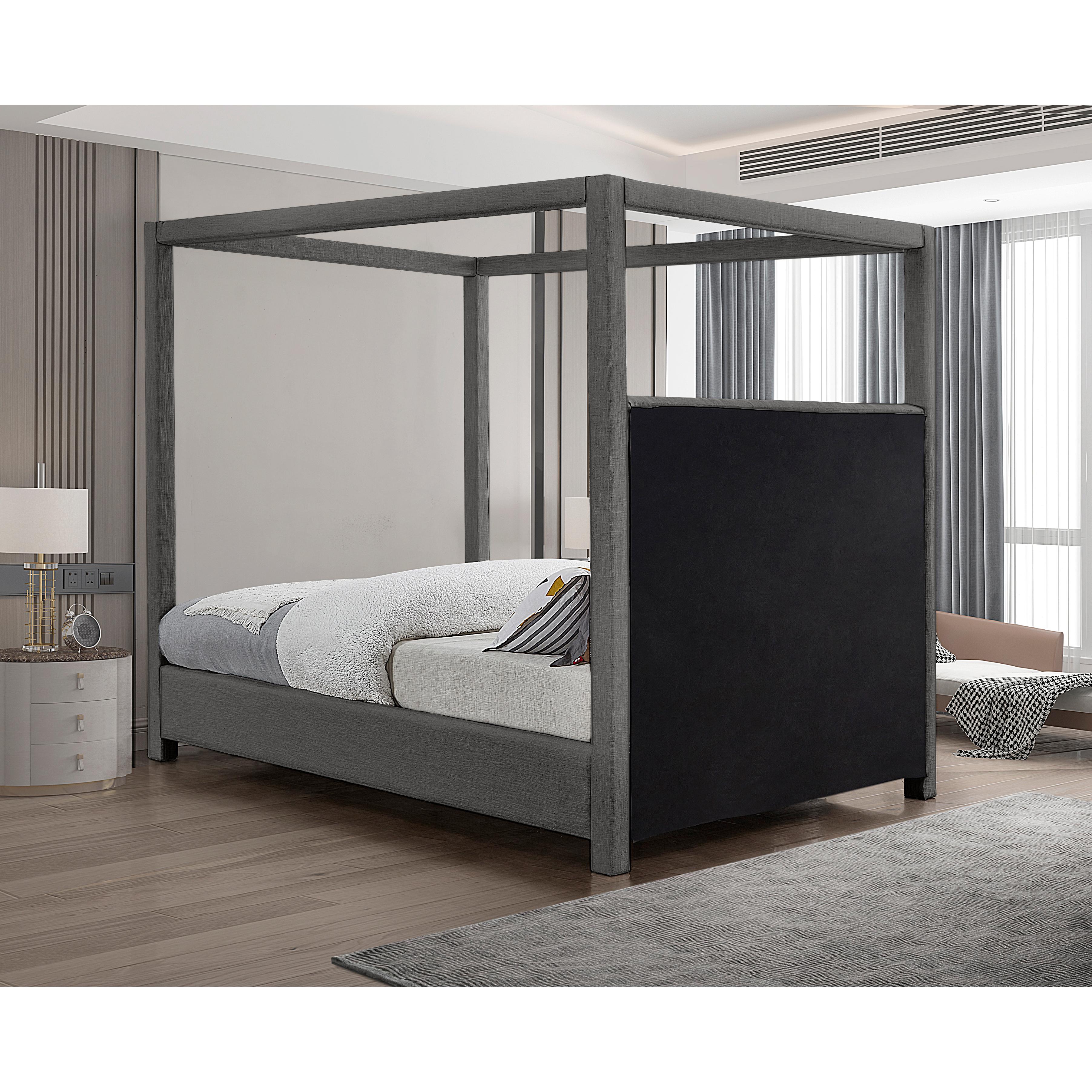 Meridian Emerson Grey Linen Textured Fabric Queen Bed (3 Boxes)