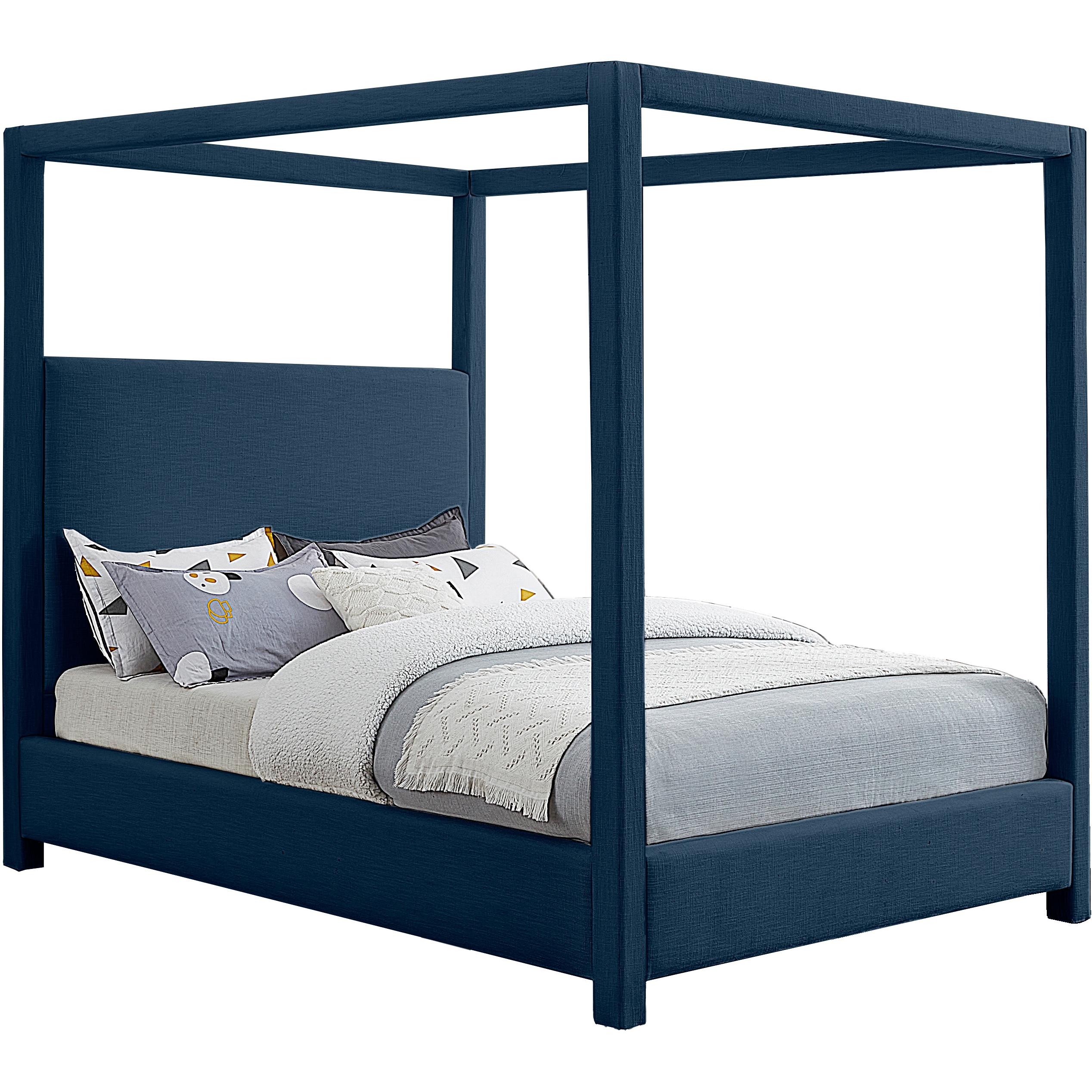 Meridian Emerson Navy Linen Textured Fabric King Bed (3 Boxes)