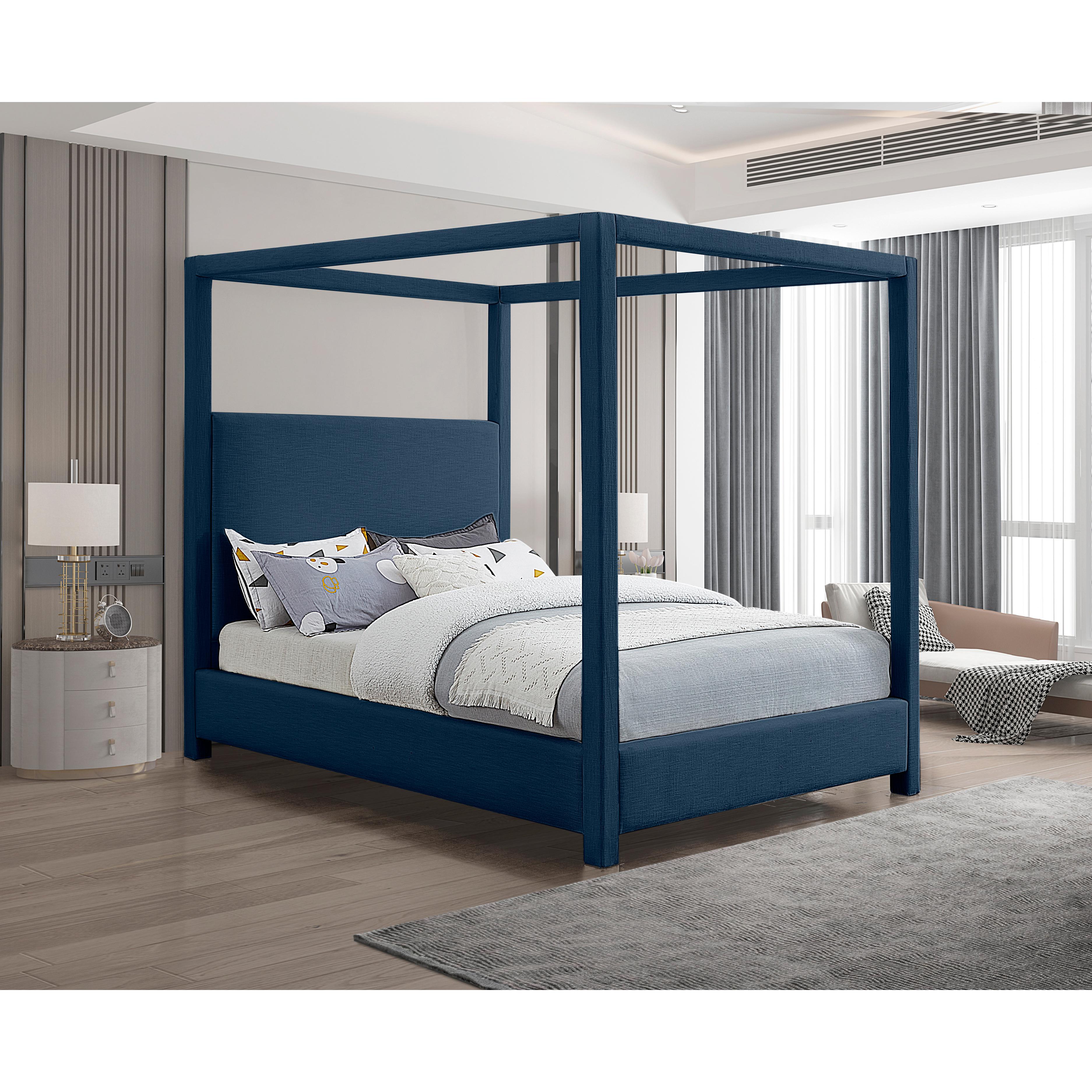 Meridian Emerson Navy Linen Textured Fabric King Bed (3 Boxes)