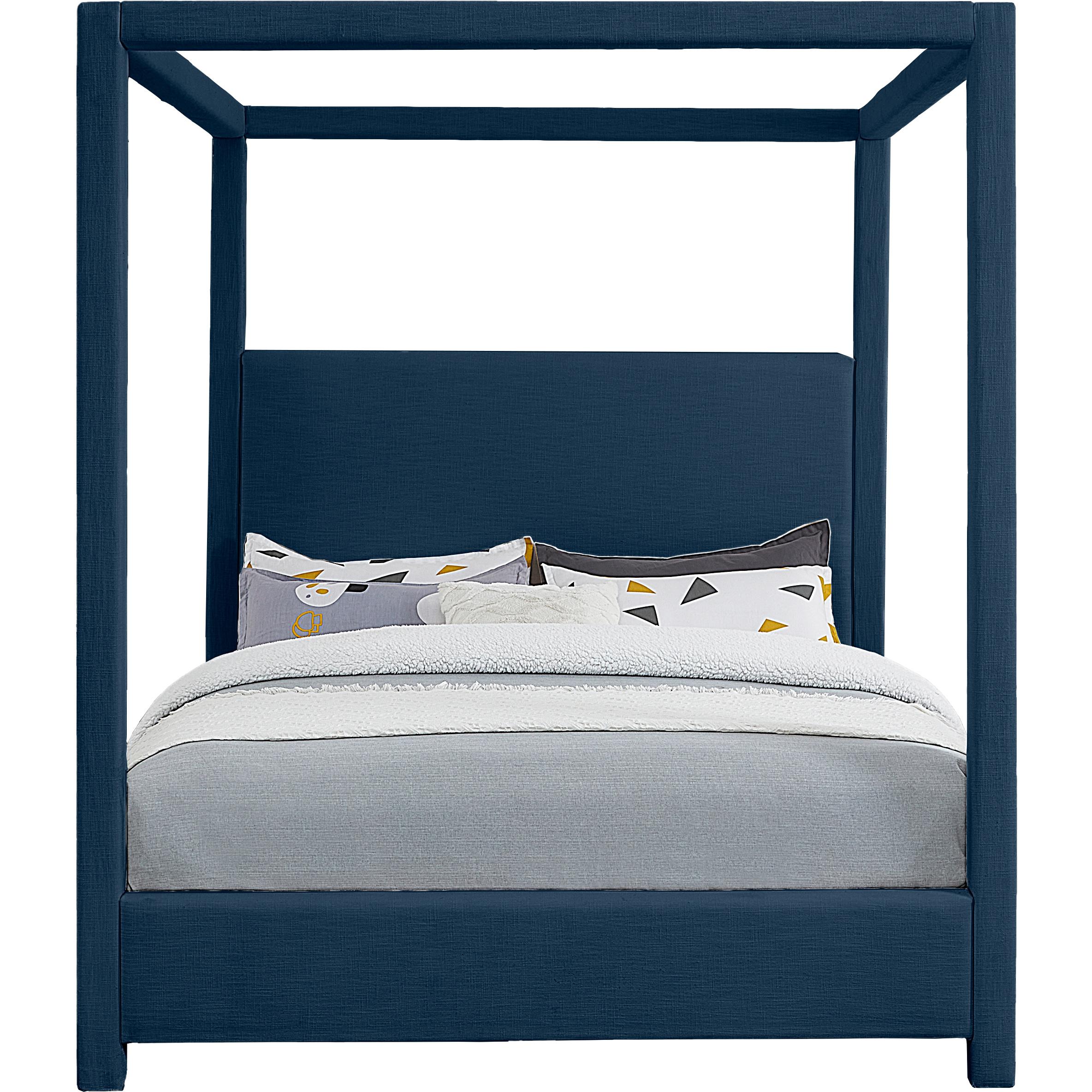 Meridian Emerson Navy Linen Textured Fabric King Bed (3 Boxes)