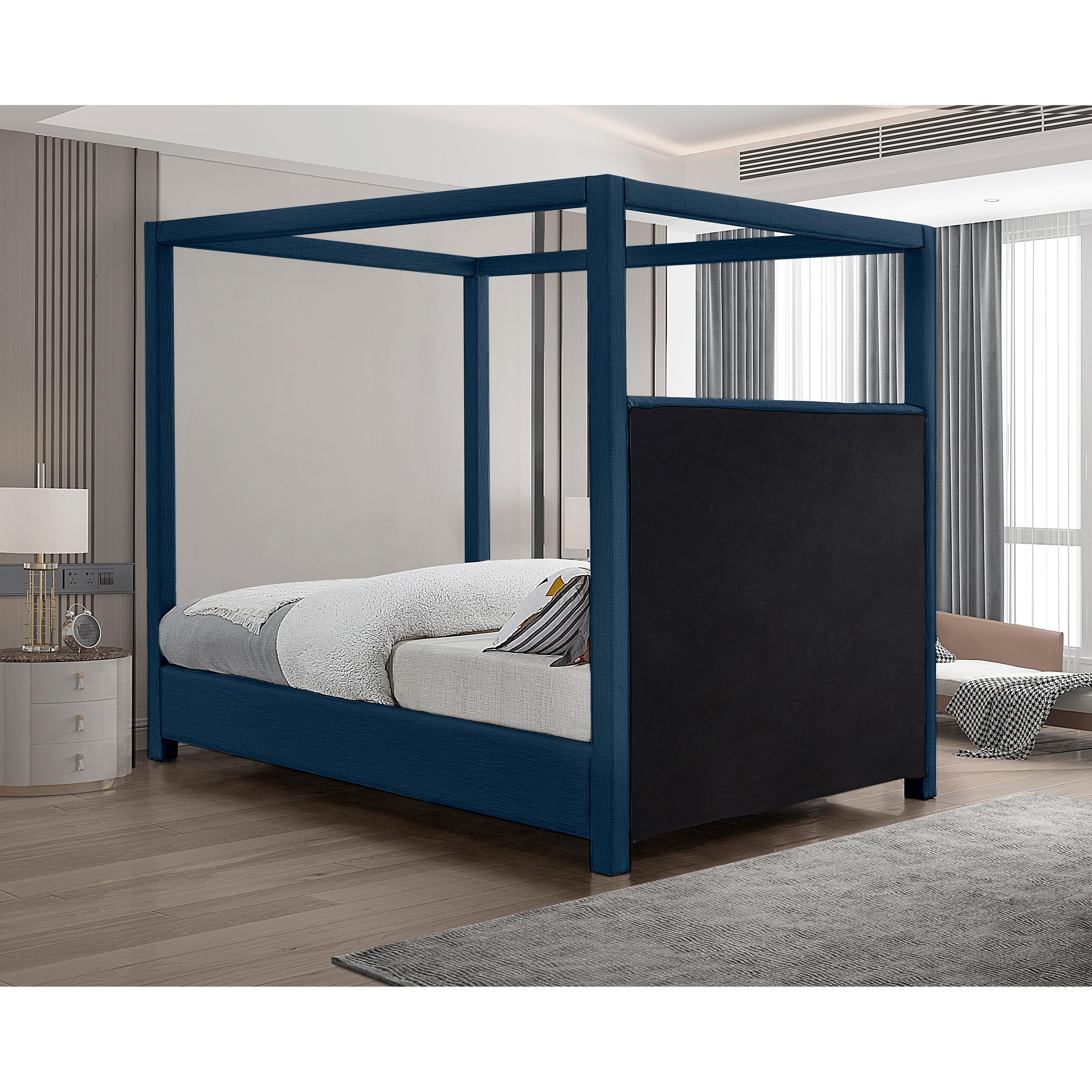 Meridian Emerson Navy Linen Textured Fabric King Bed (3 Boxes)