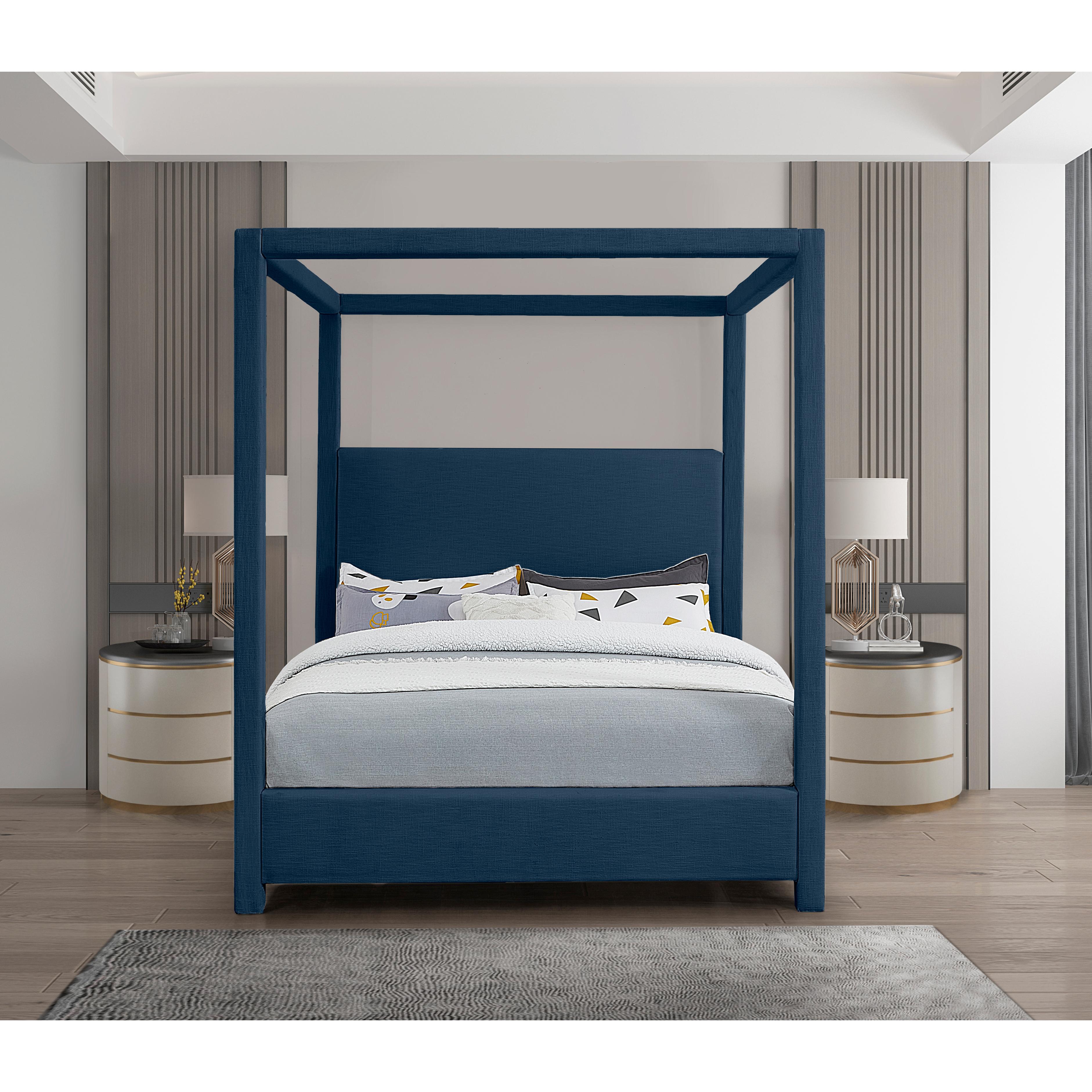 Meridian Emerson Navy Linen Textured Fabric Queen Bed (3 Boxes)