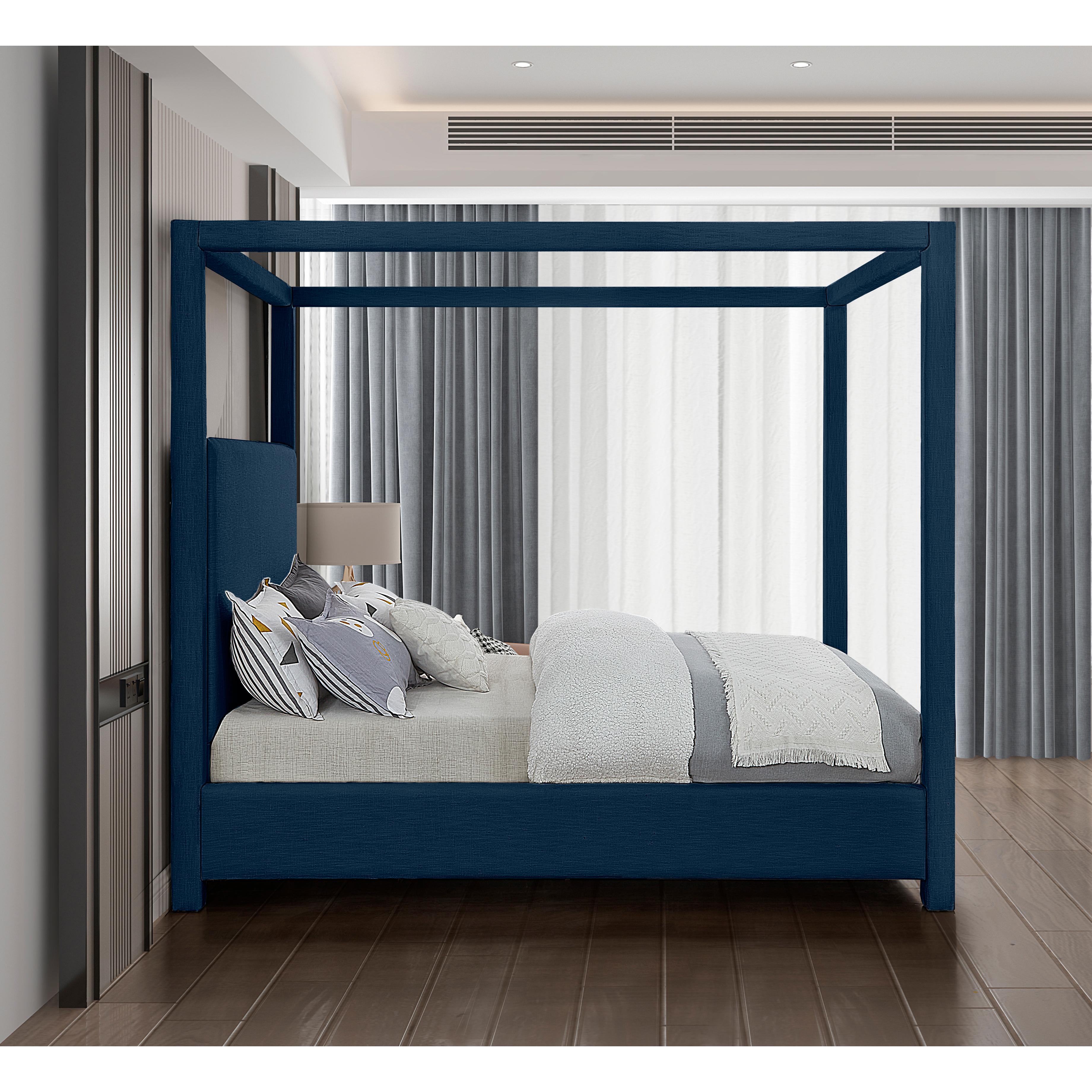 Meridian Emerson Navy Linen Textured Fabric Queen Bed (3 Boxes)