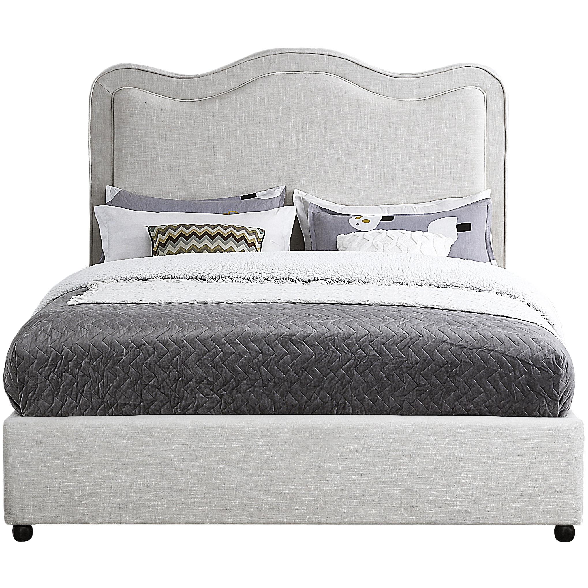 Meridian Felix Cream Linen Textured Fabric Full Bed