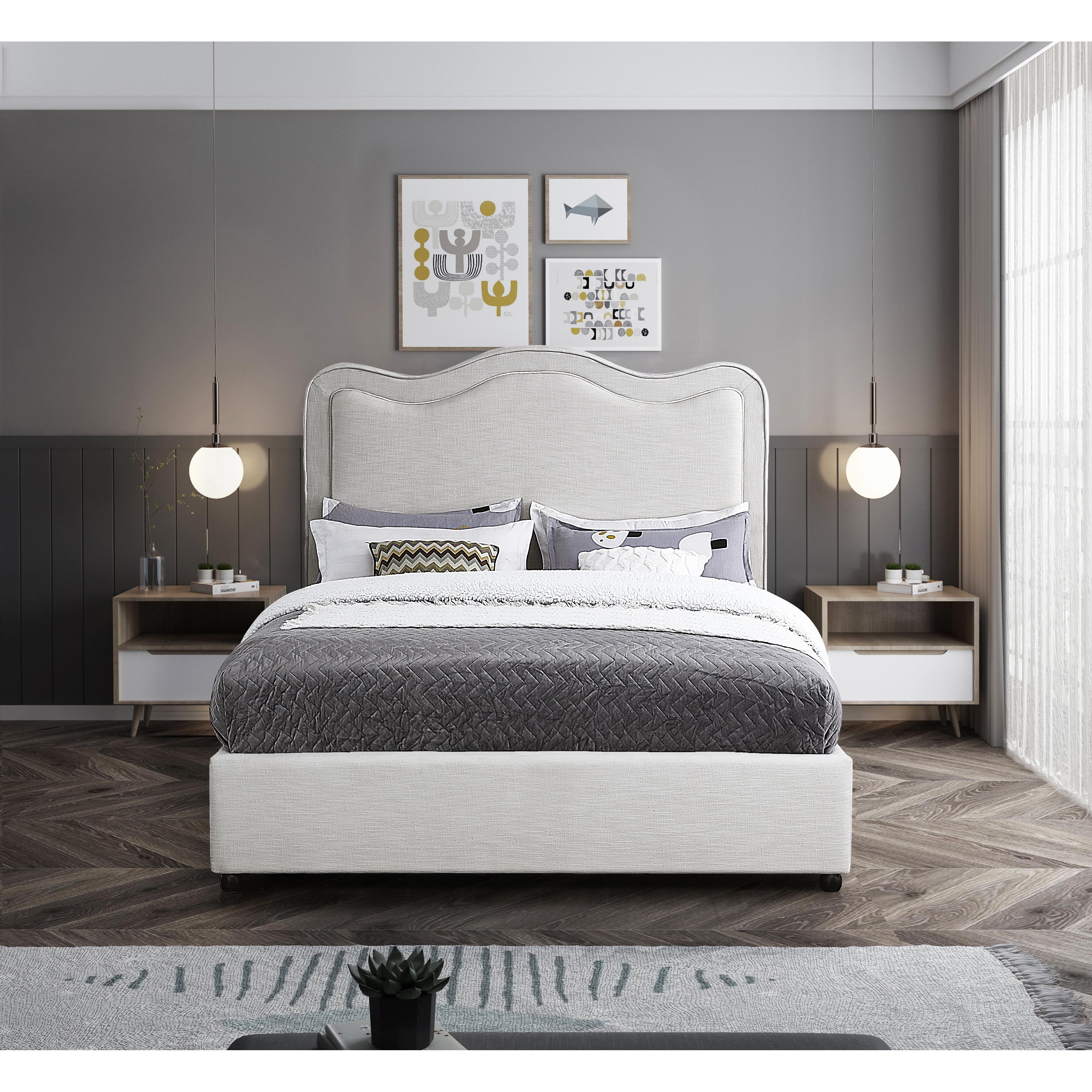 Meridian Felix Cream Linen Textured Fabric Full Bed