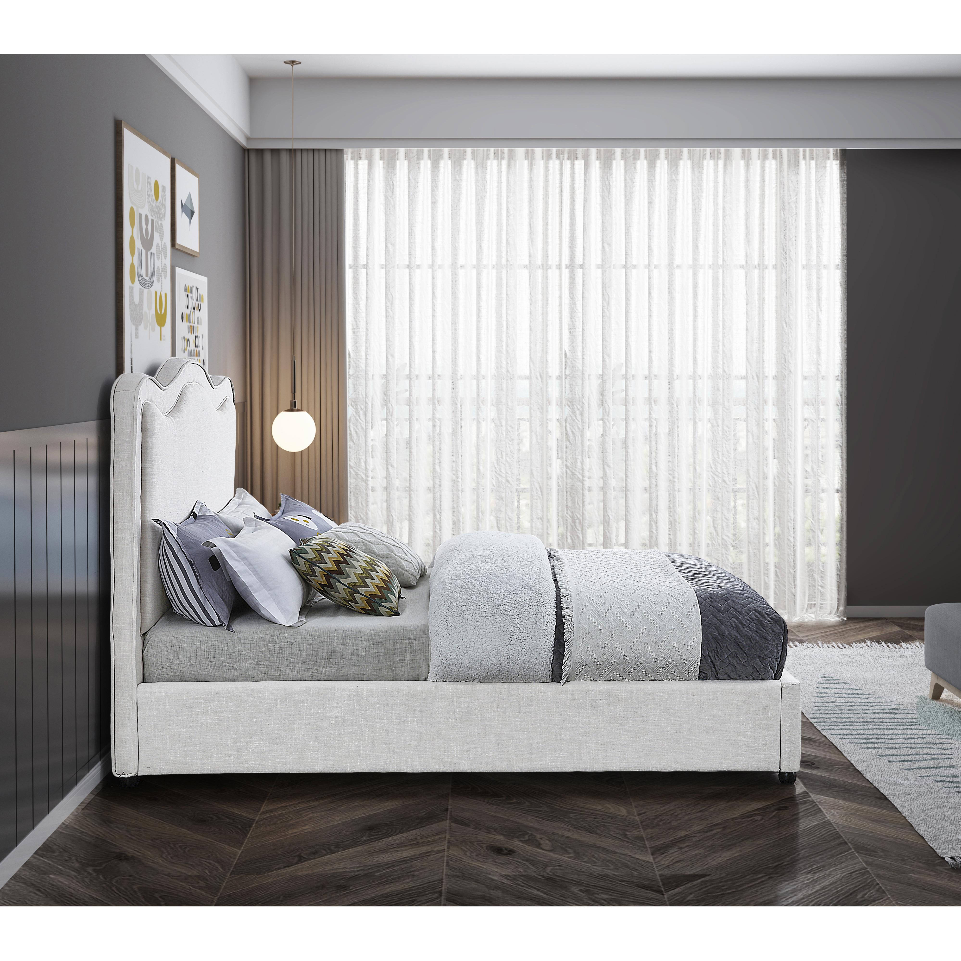 Meridian Felix Cream Linen Textured Fabric King Bed