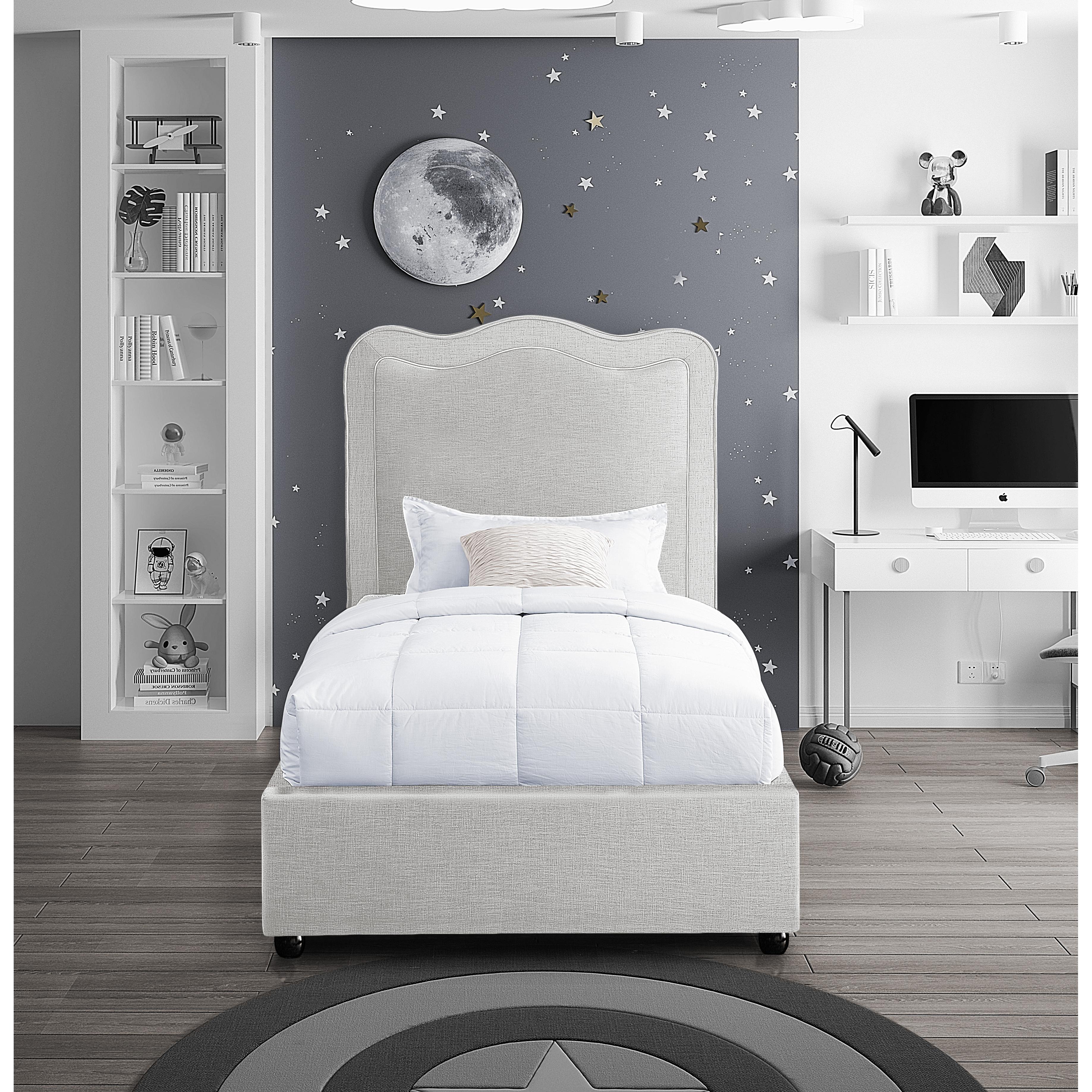 Meridian Felix Cream Linen Textured Fabric Twin Bed