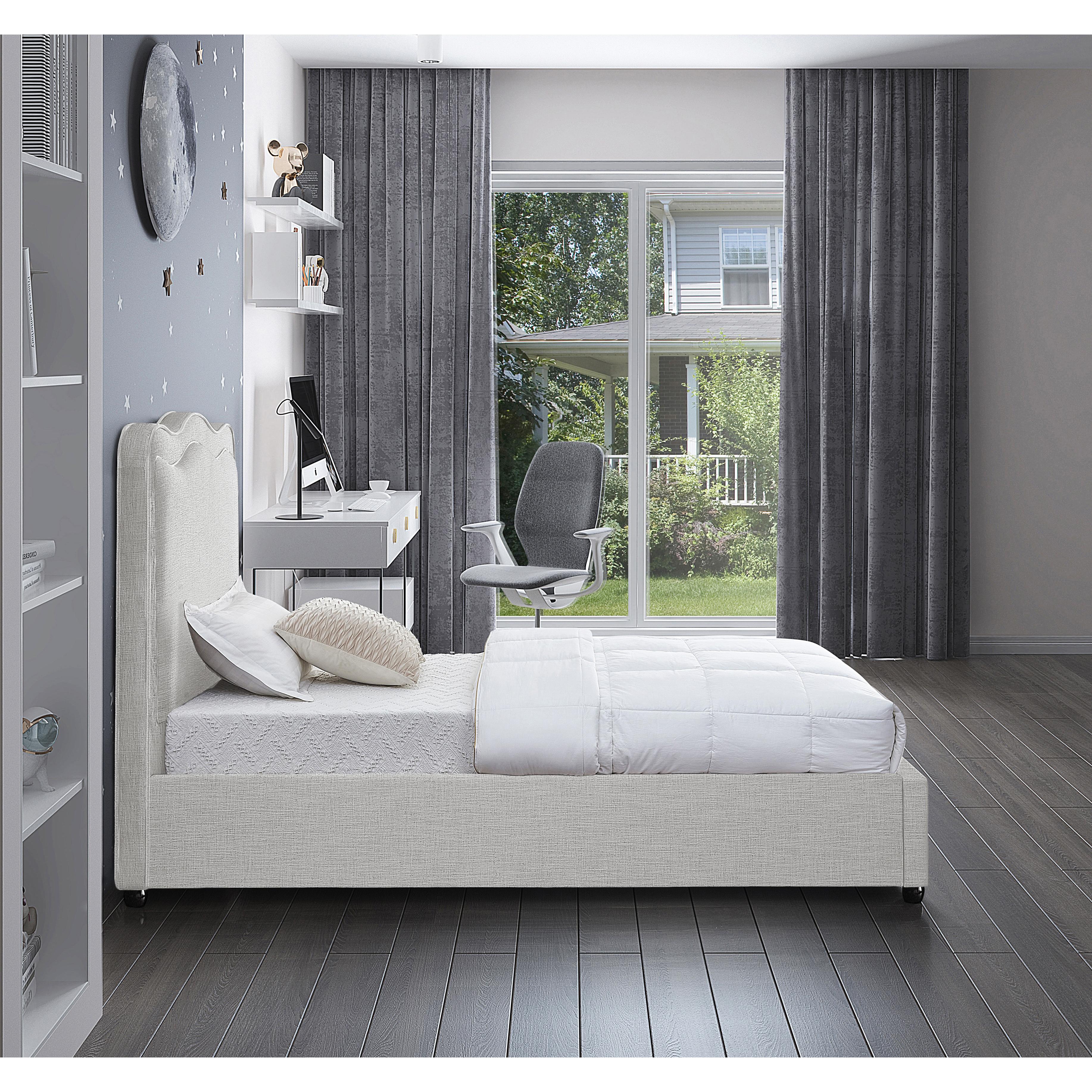 Meridian Felix Cream Linen Textured Fabric Twin Bed