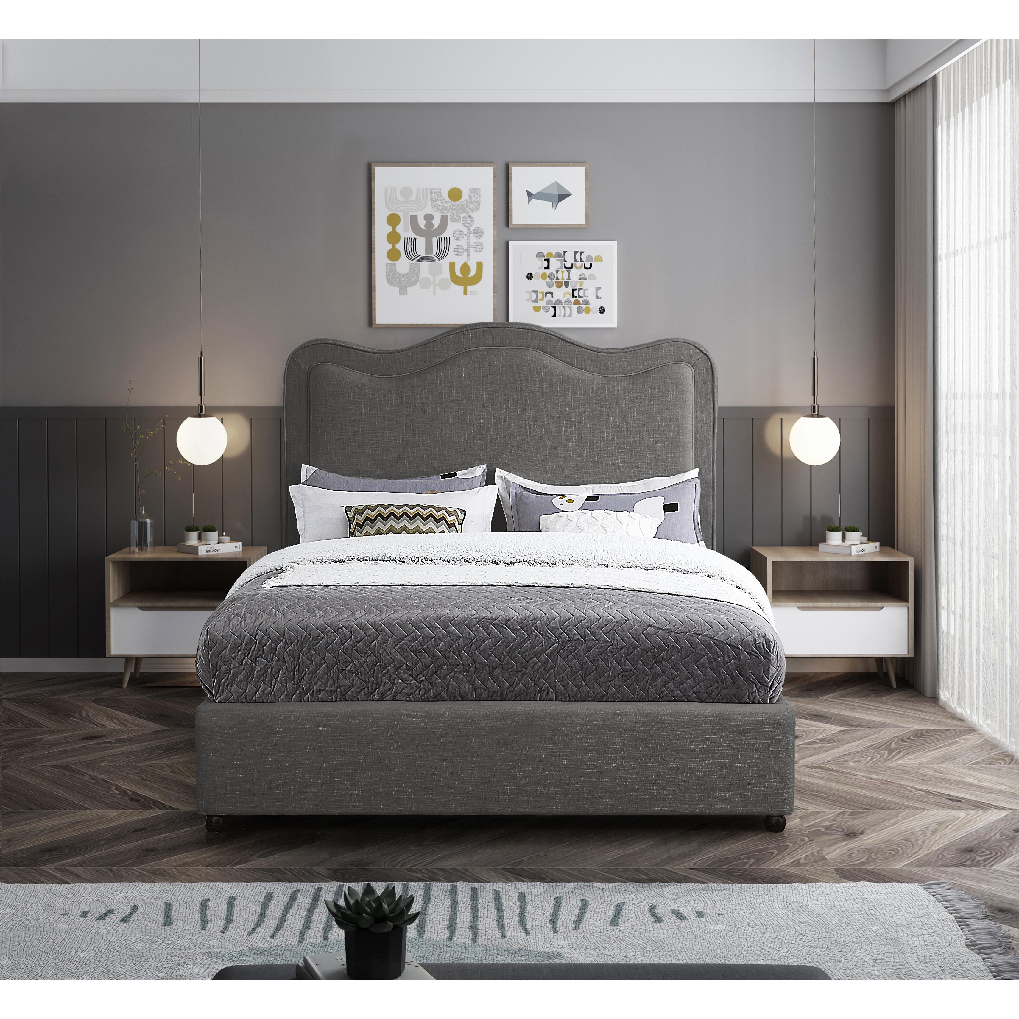 Meridian Felix Grey Linen Textured Fabric Full Bed