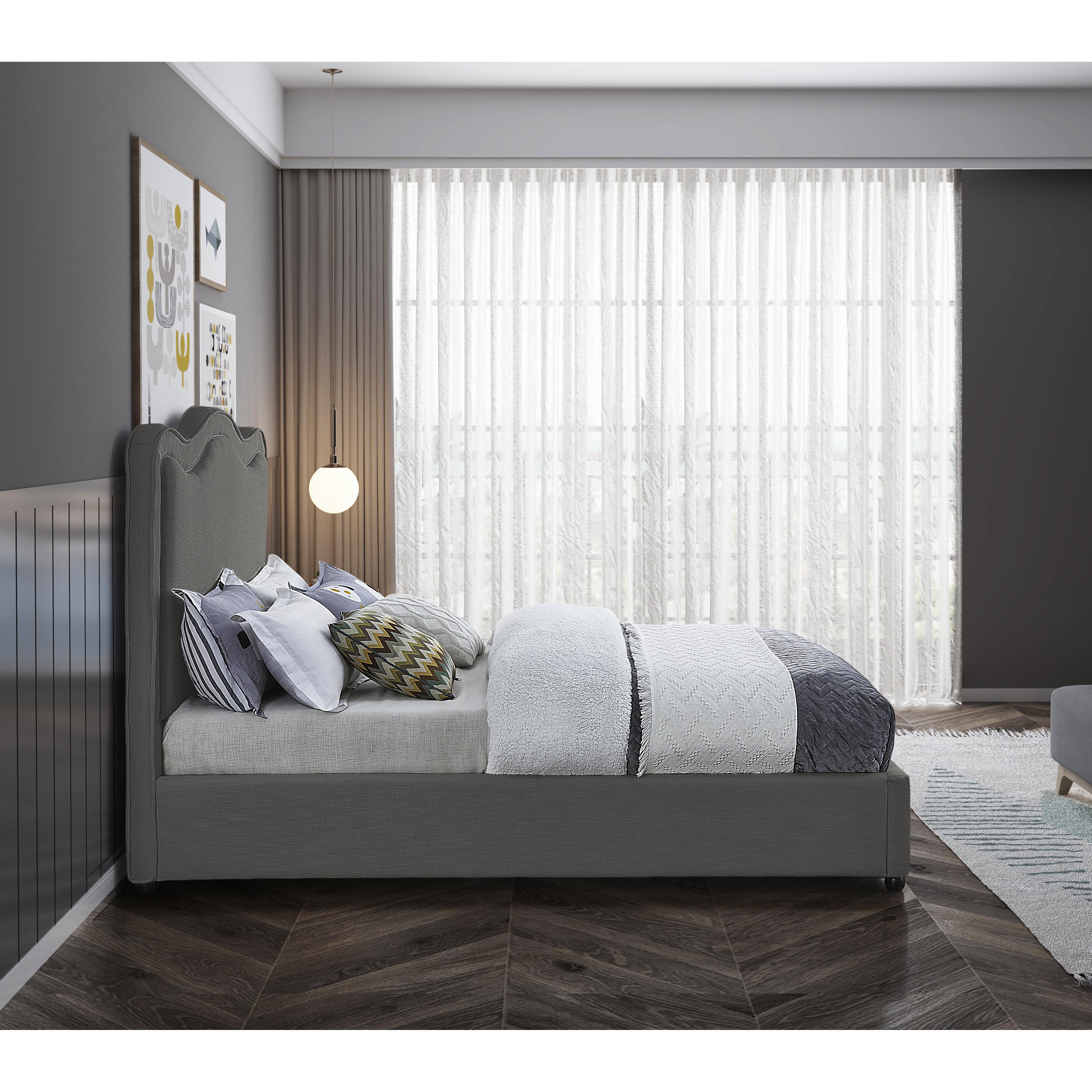 Meridian Felix Grey Linen Textured Fabric King Bed
