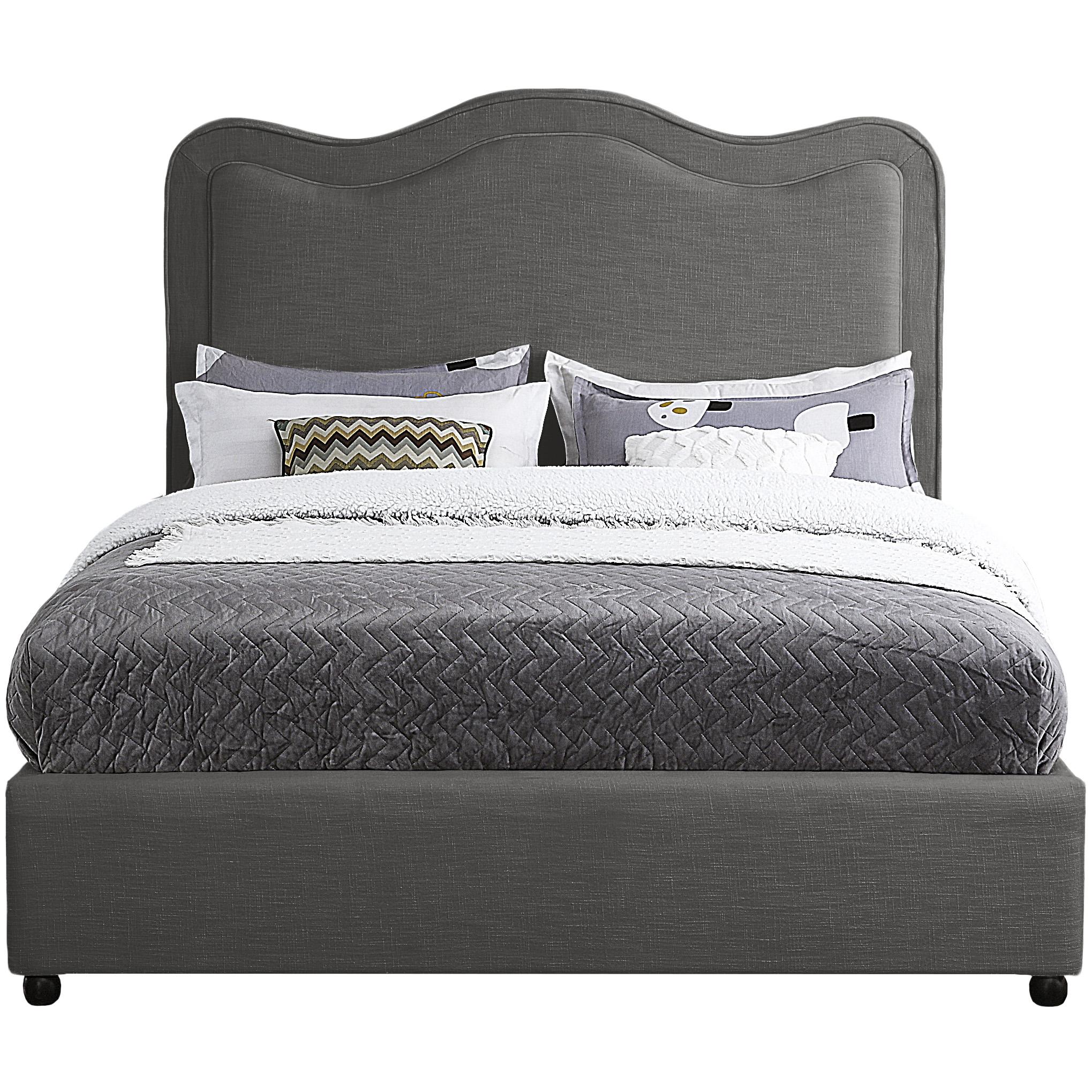 Meridian Felix Grey Linen Textured Fabric Queen Bed