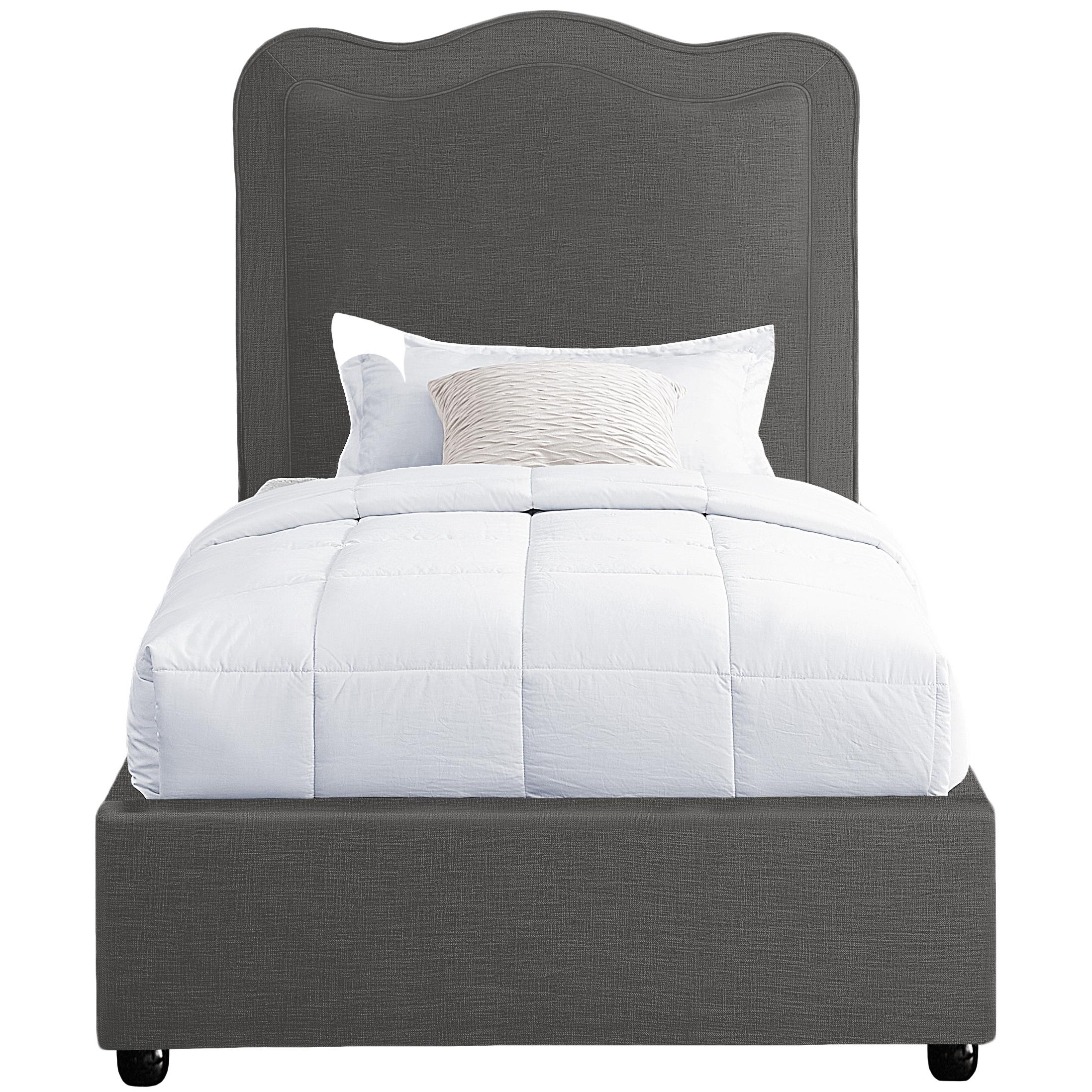 Meridian Felix Grey Linen Textured Fabric Twin Bed