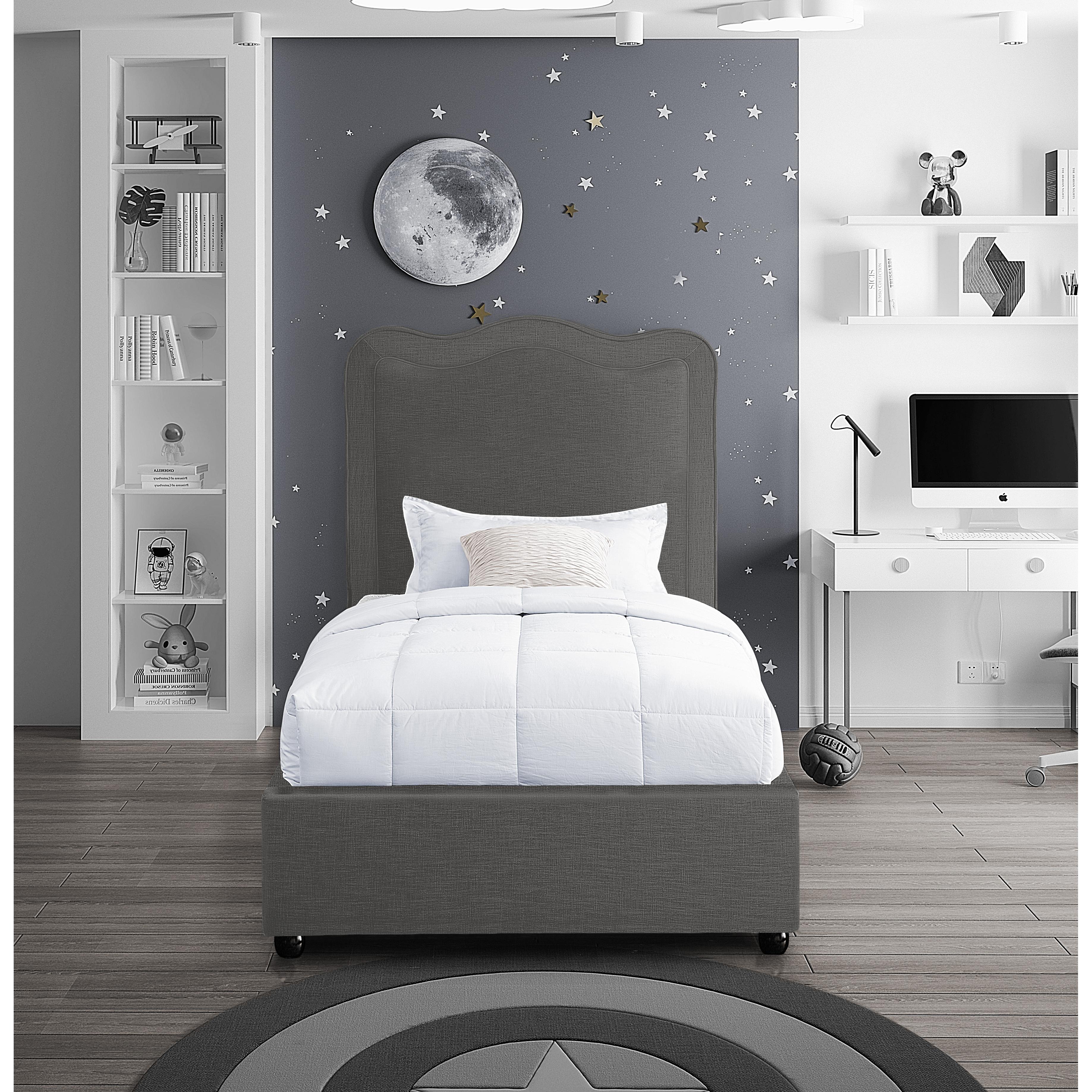 Meridian Felix Grey Linen Textured Fabric Twin Bed