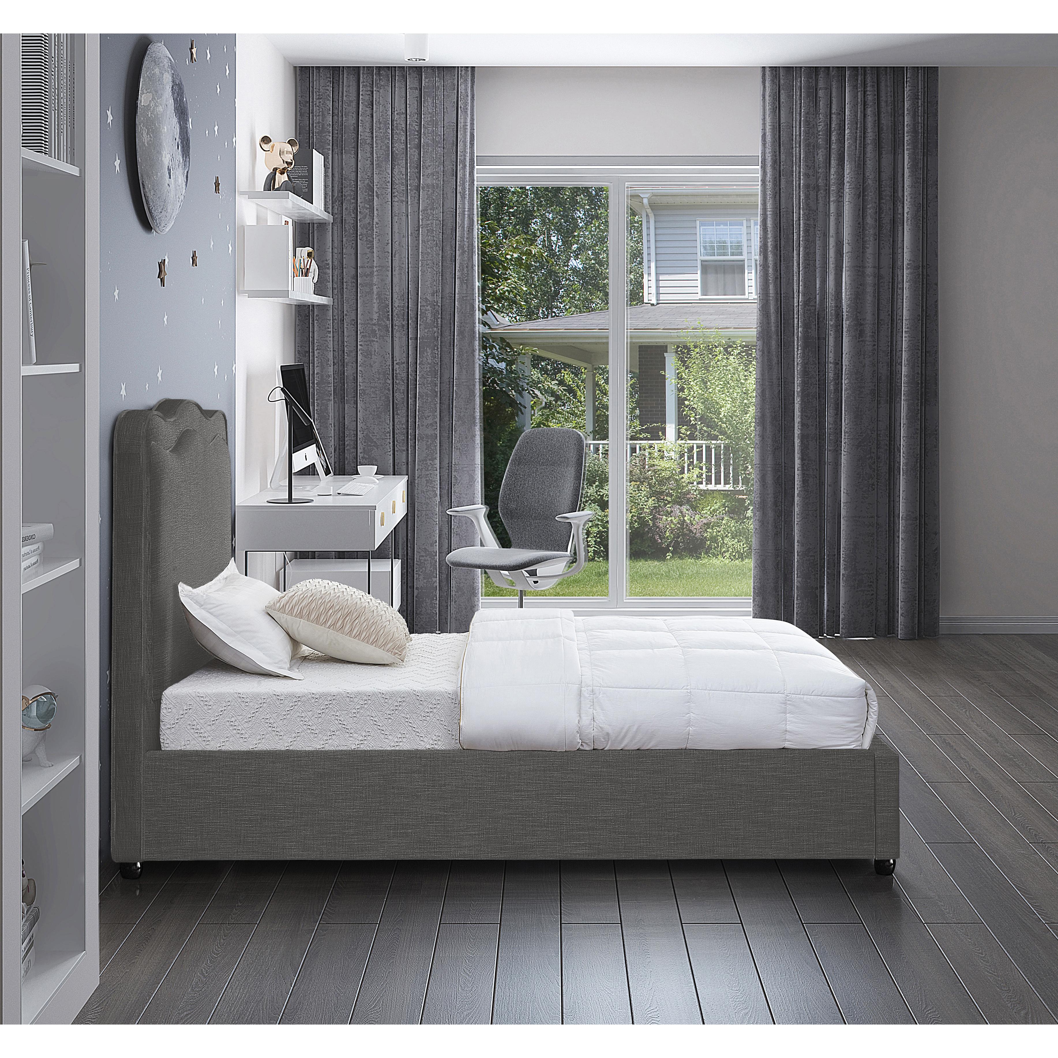 Meridian Felix Grey Linen Textured Fabric Twin Bed