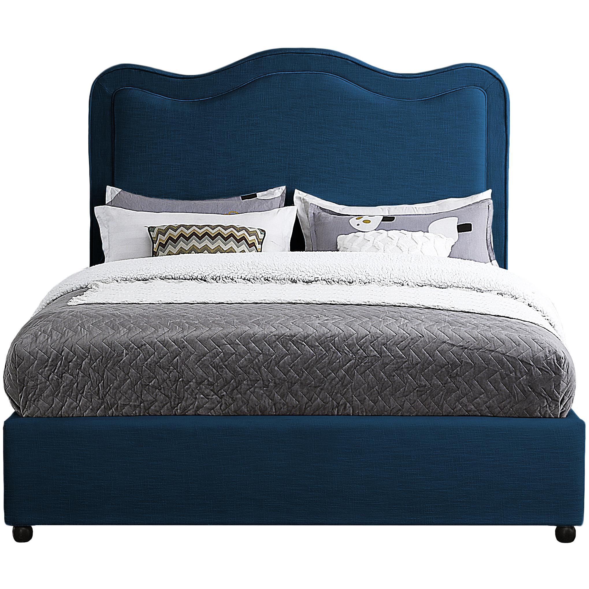 Meridian Felix Navy Linen Textured Fabric Full Bed