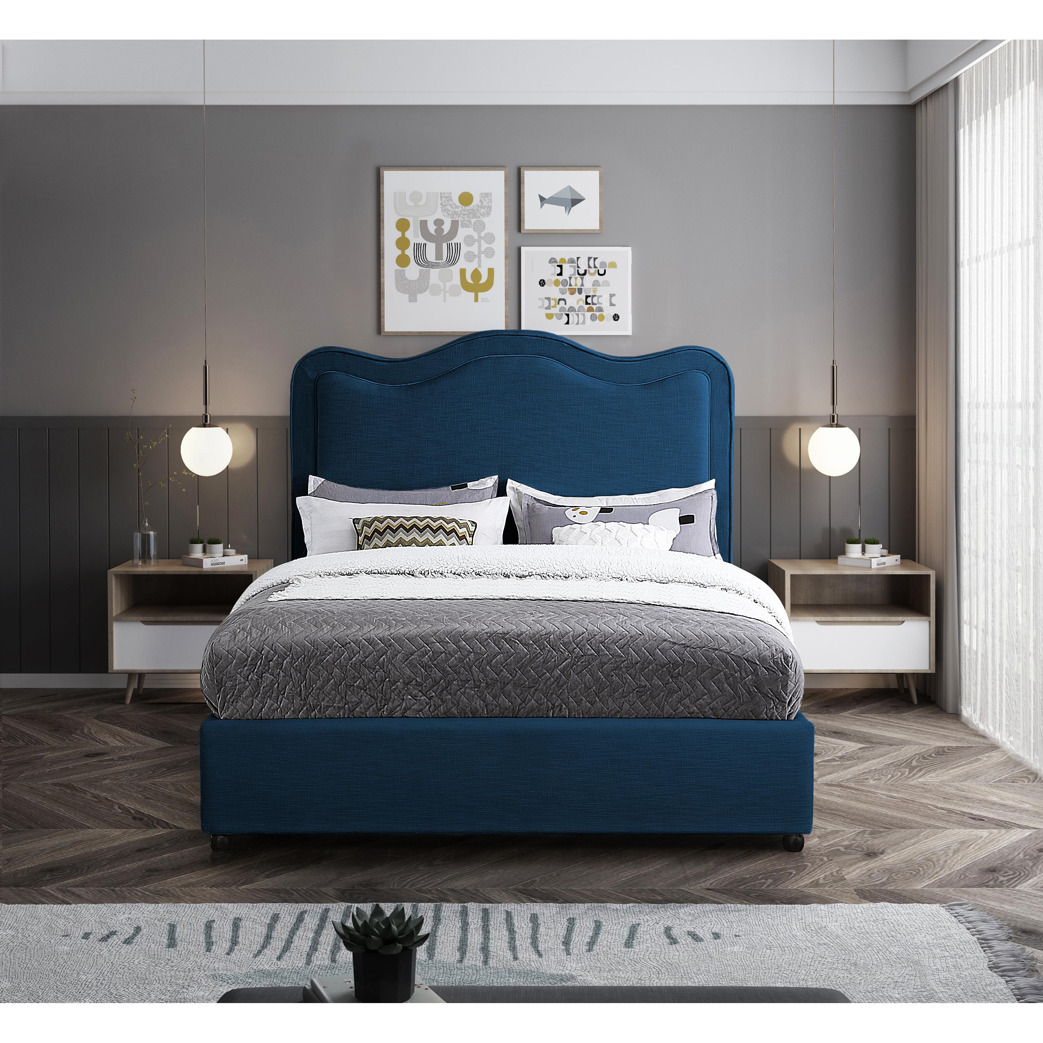 Meridian Felix Navy Linen Textured Fabric Full Bed