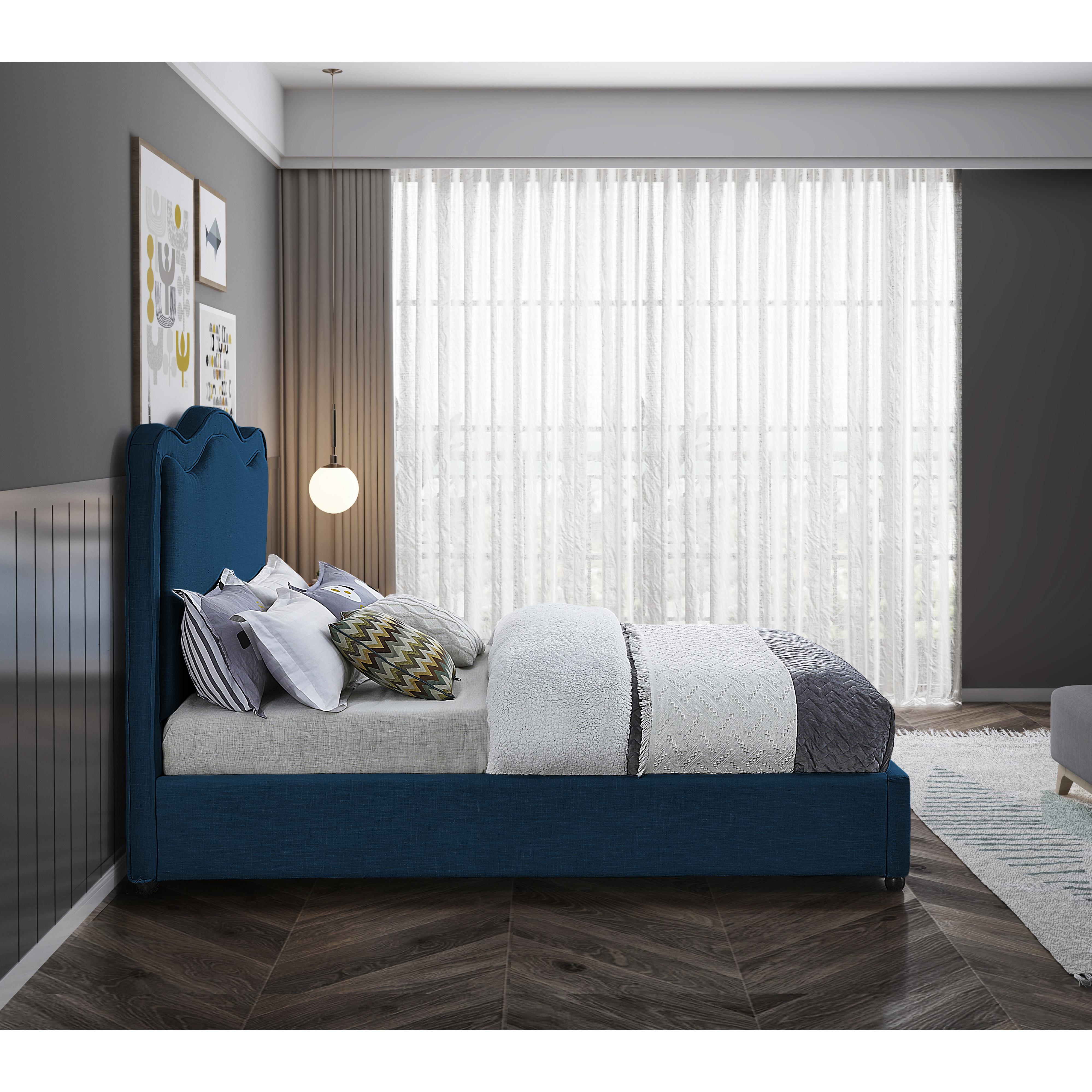 Meridian Felix Navy Linen Textured Fabric King Bed