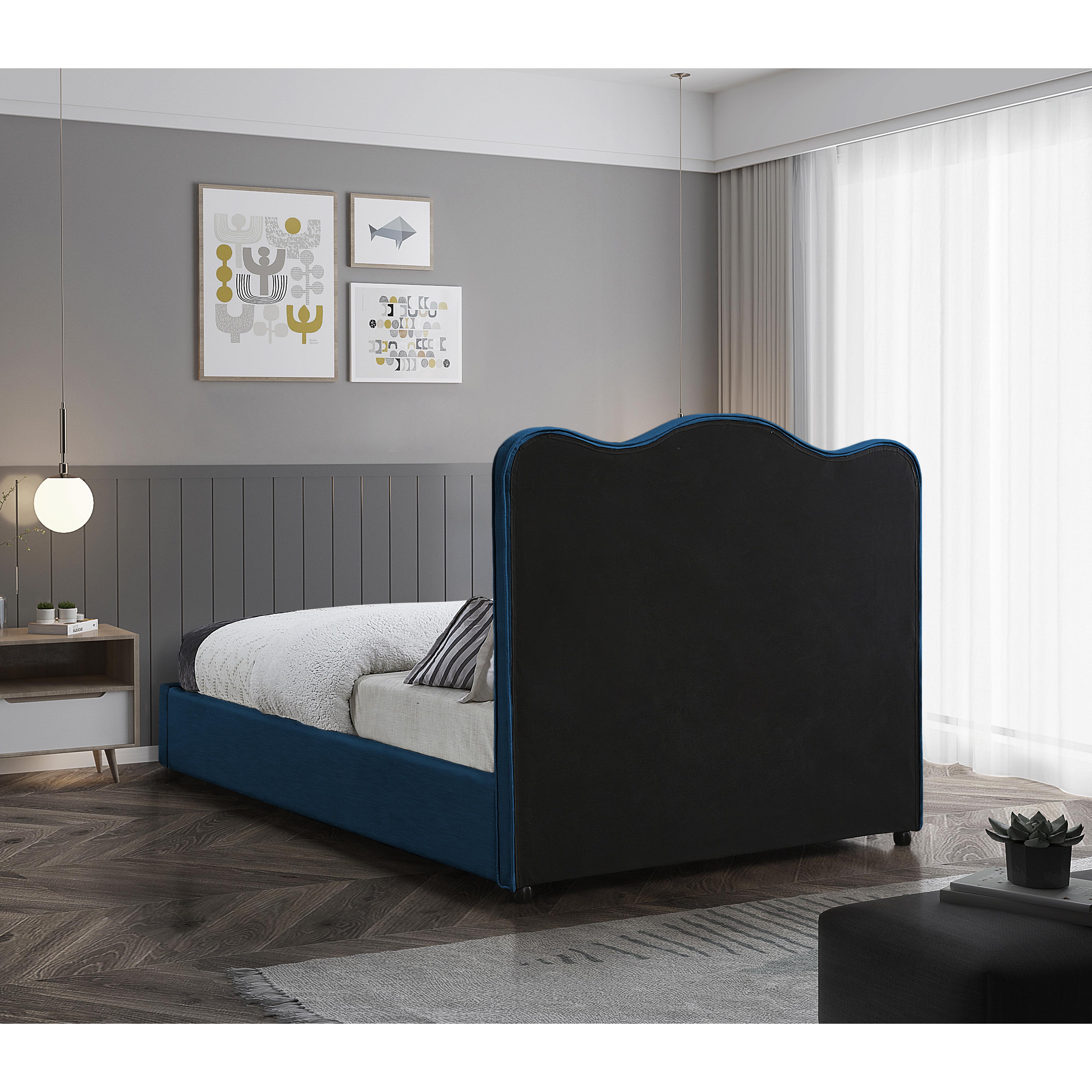 Meridian Felix Navy Linen Textured Fabric Queen Bed