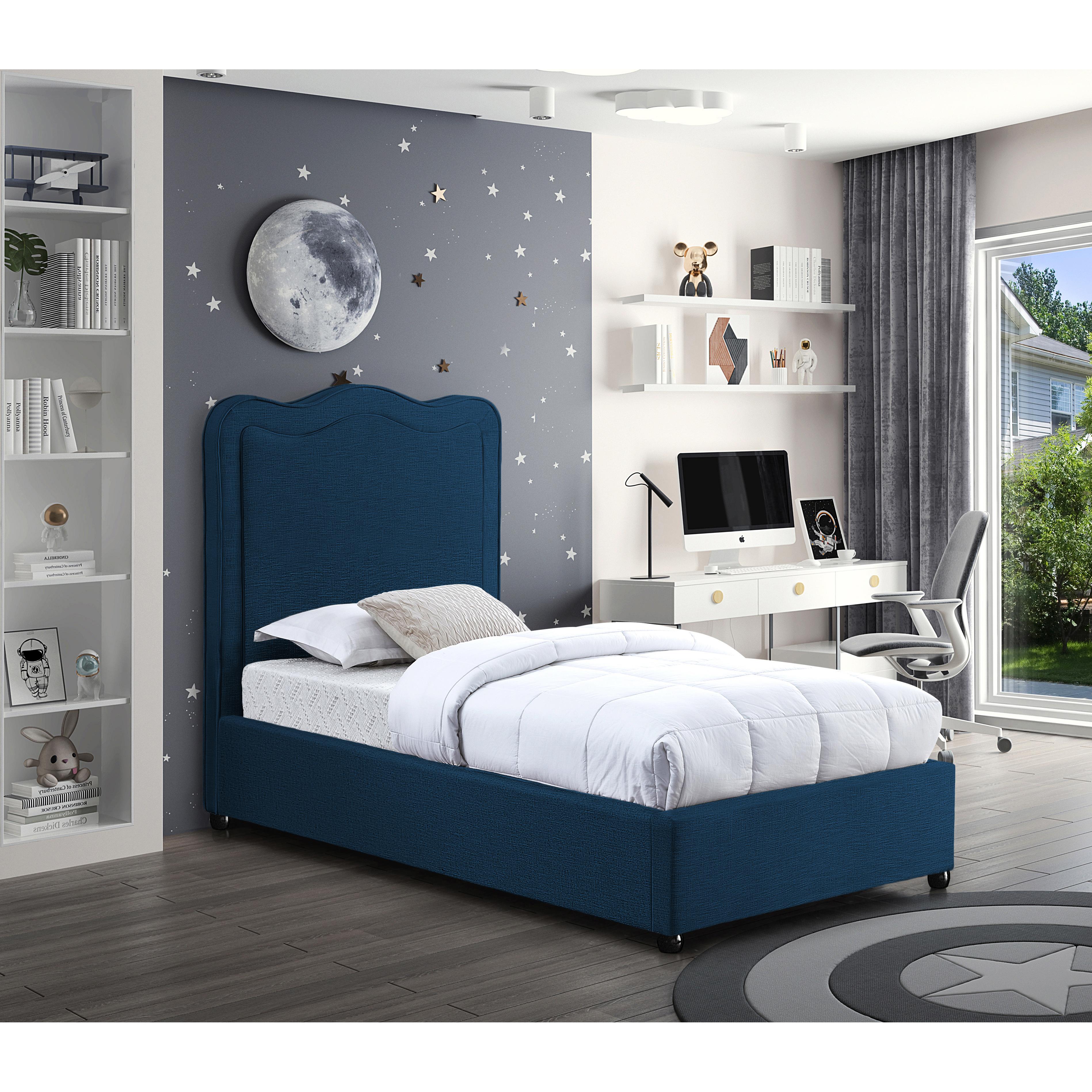Meridian Felix Navy Linen Textured Fabric Twin Bed