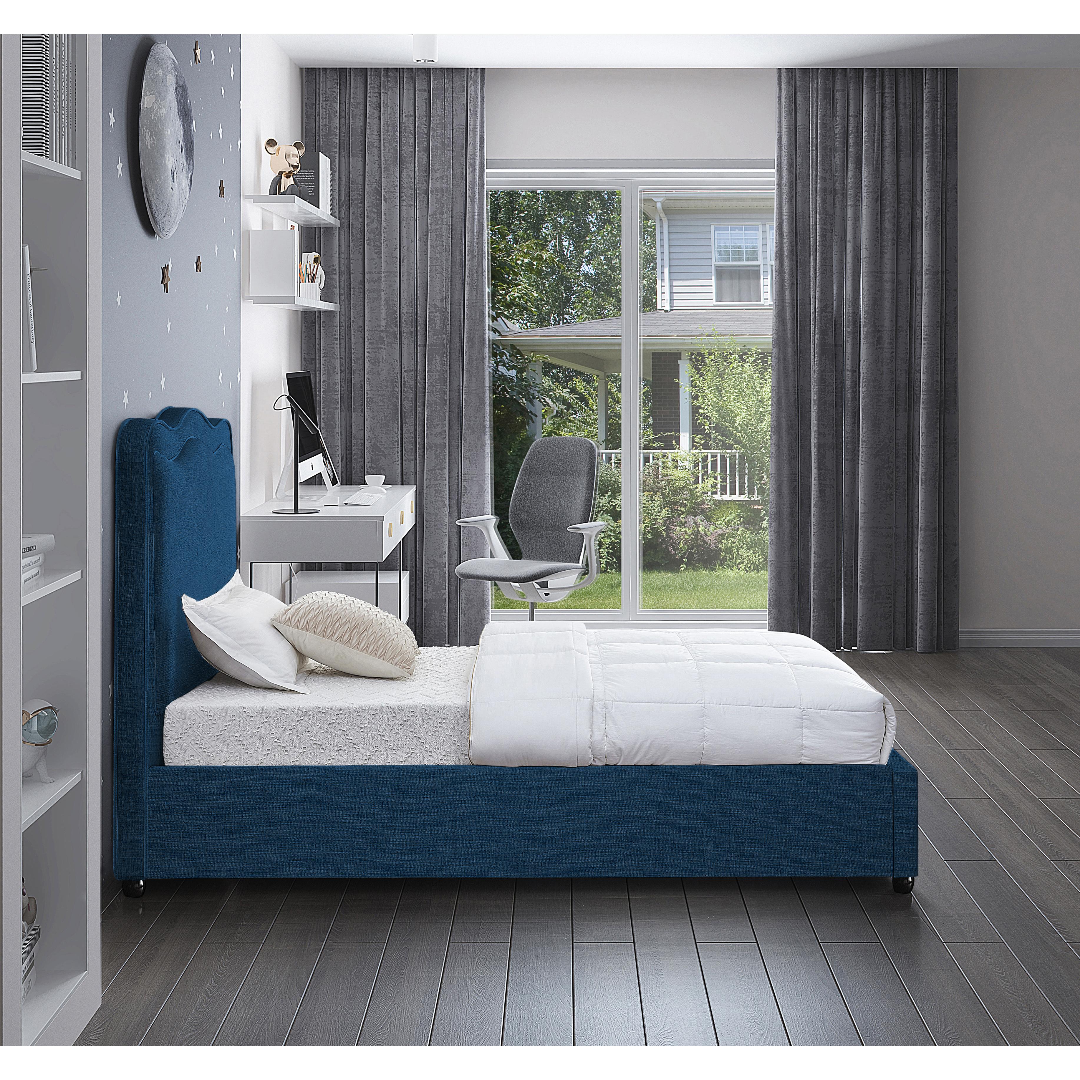 Meridian Felix Navy Linen Textured Fabric Twin Bed