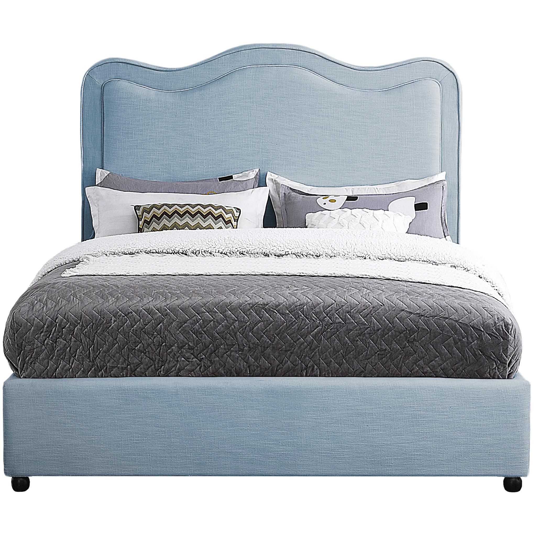Meridian Felix Light Blue Linen Textured Fabric King Bed