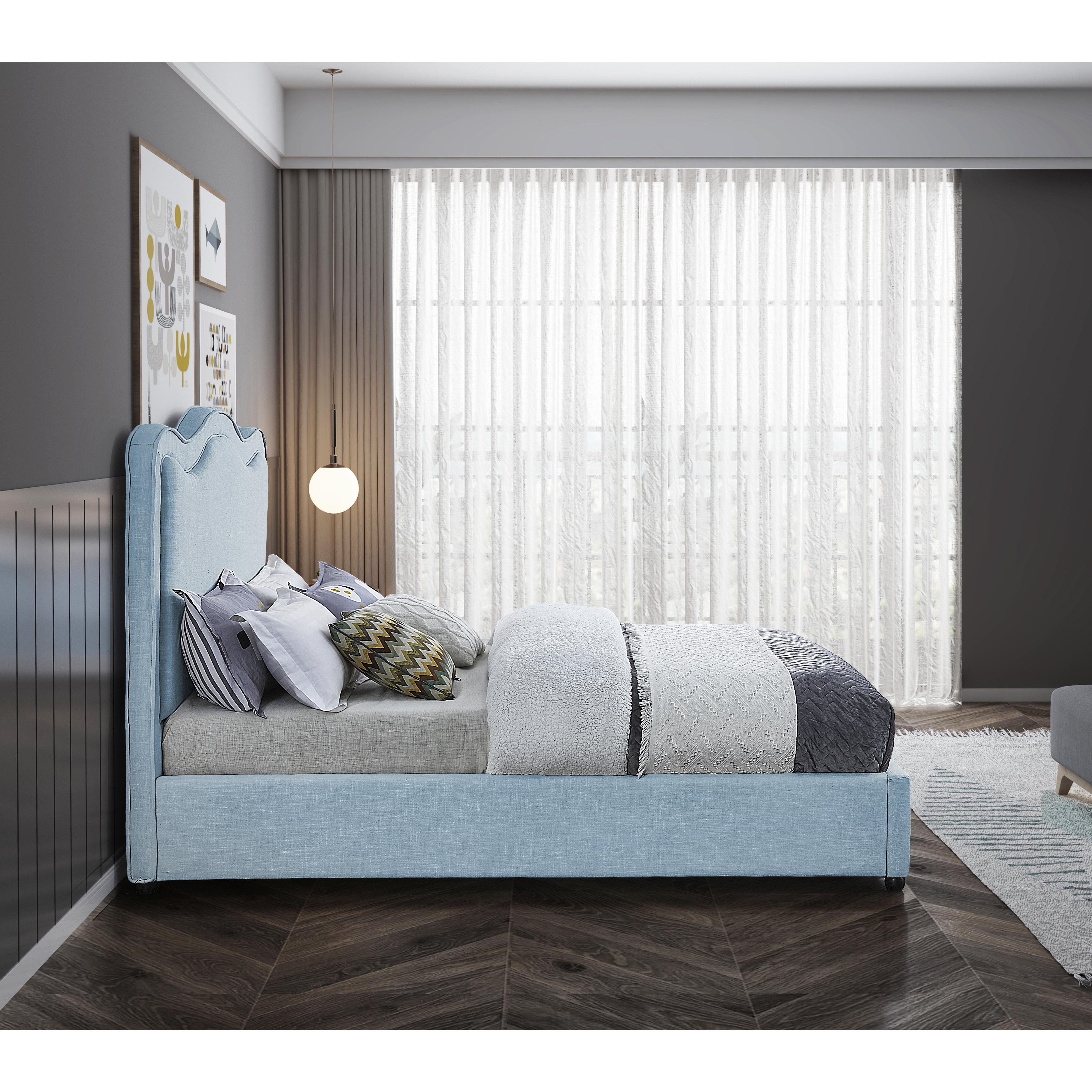 Meridian Felix Light Blue Linen Textured Fabric King Bed
