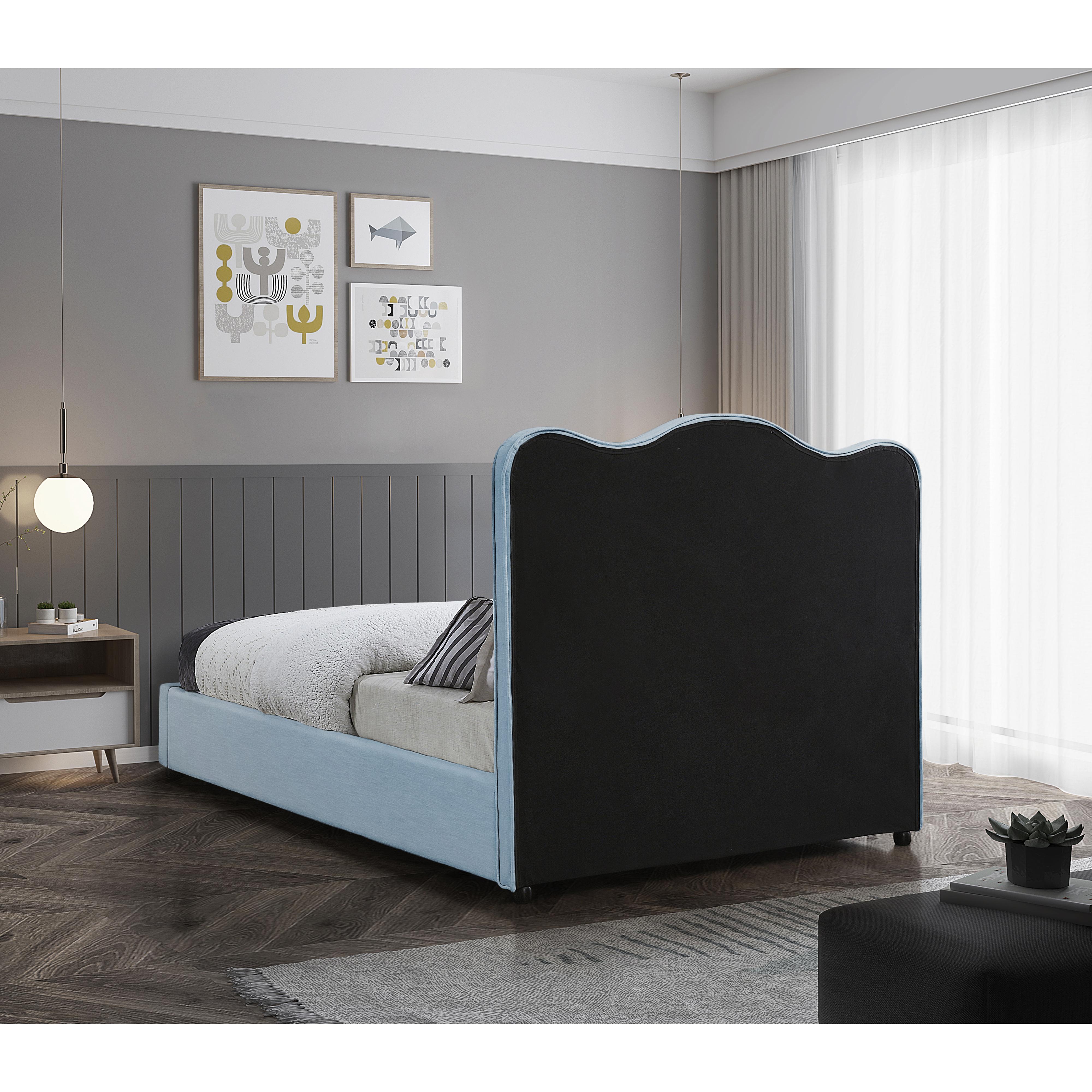 Meridian Felix Light Blue Linen Textured Fabric Queen Bed