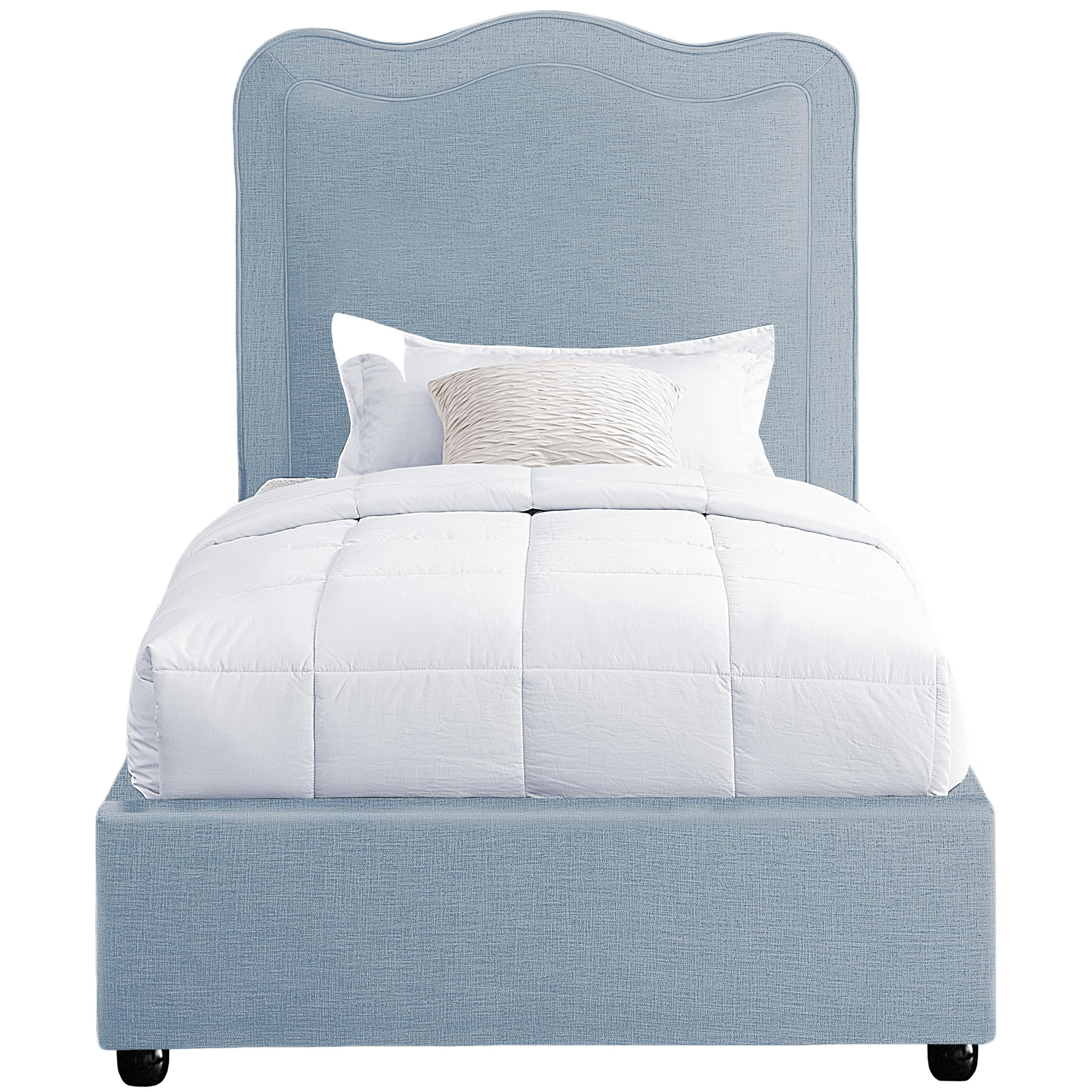 Meridian Felix Light Blue Linen Textured Fabric Twin Bed