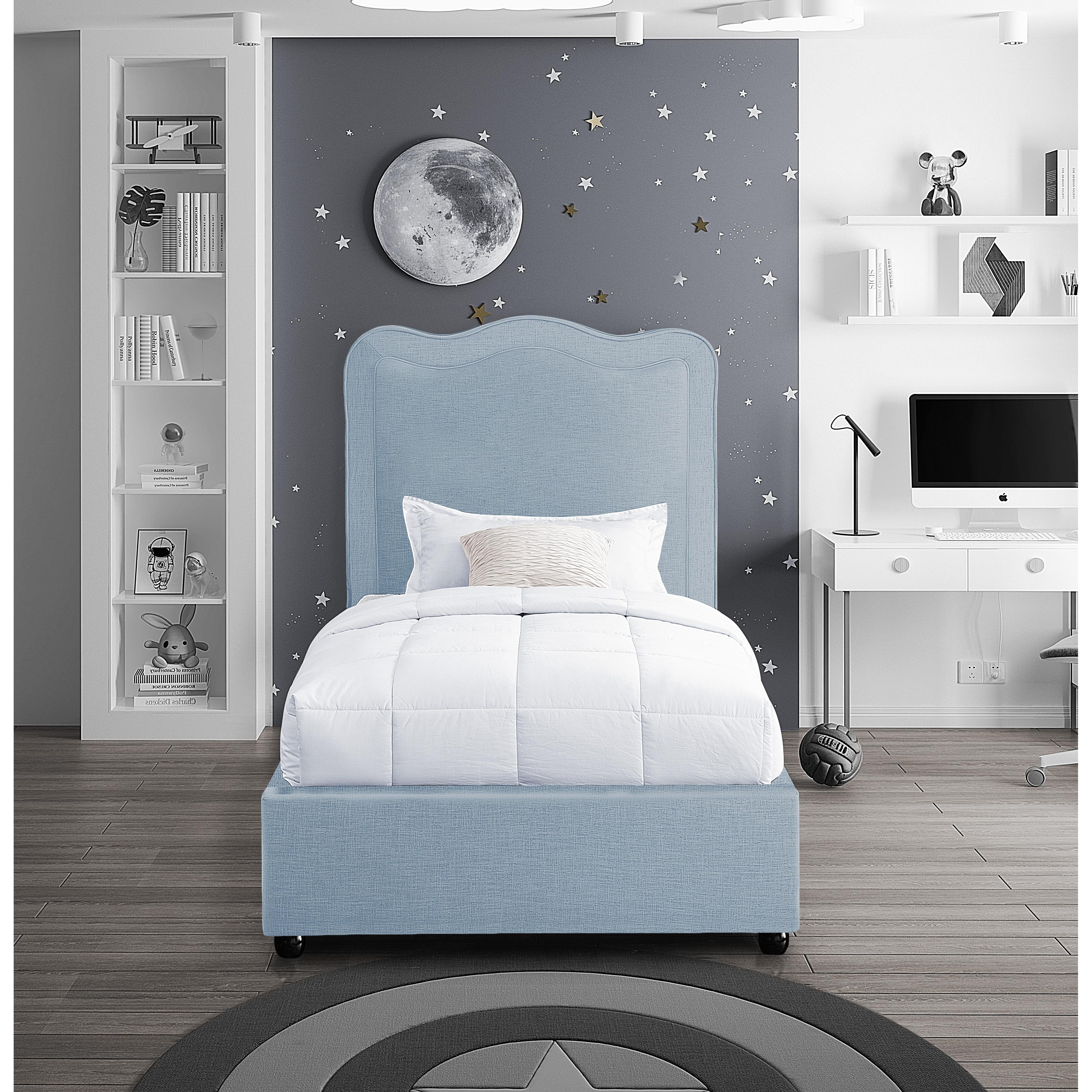 Meridian Felix Light Blue Linen Textured Fabric Twin Bed